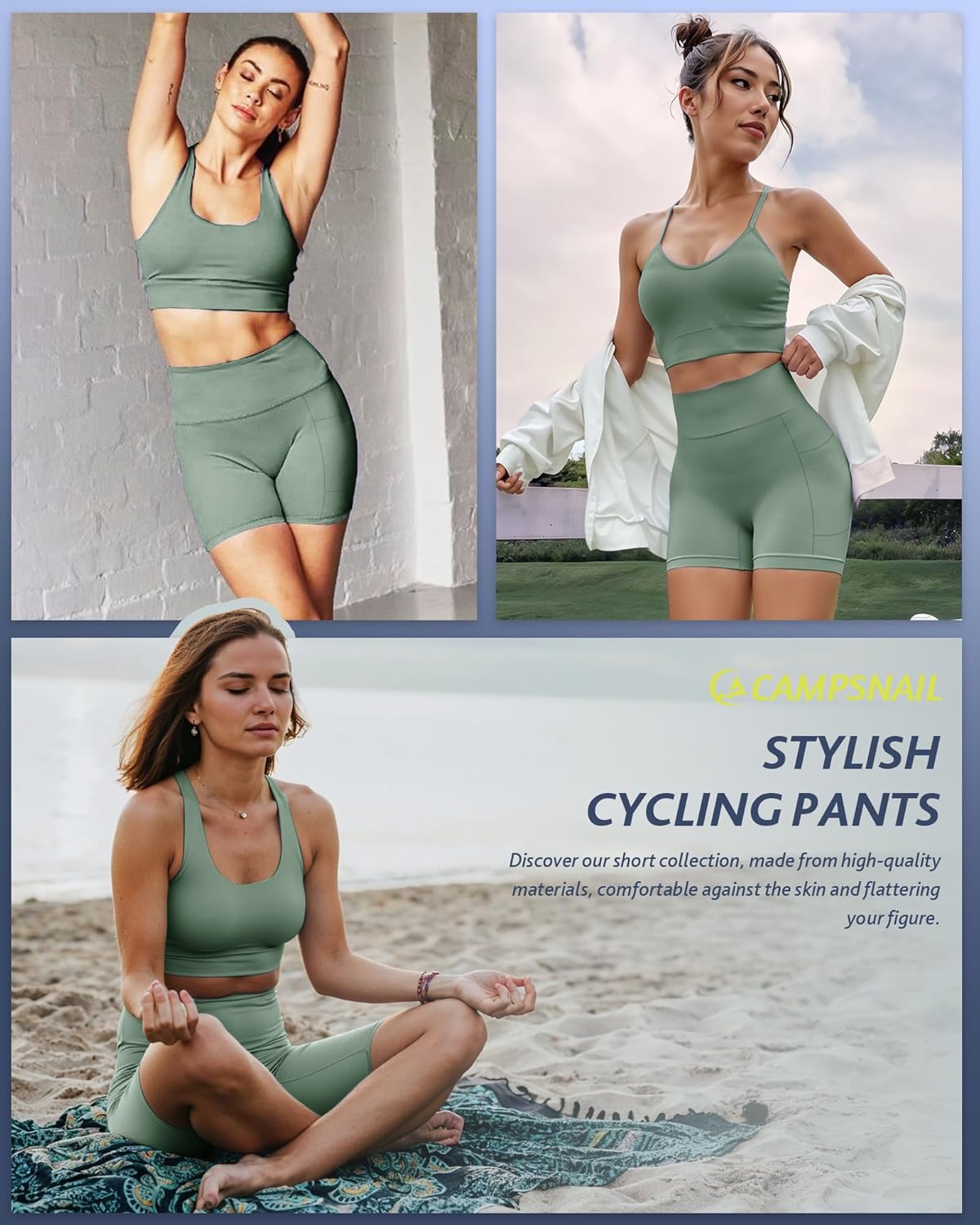 CAMPSNAIL Biker Shorts Women with Pockets - 3"/5"/8" High Waisted Workout Spandex Tummy Control Gym Running Yoga Shorts