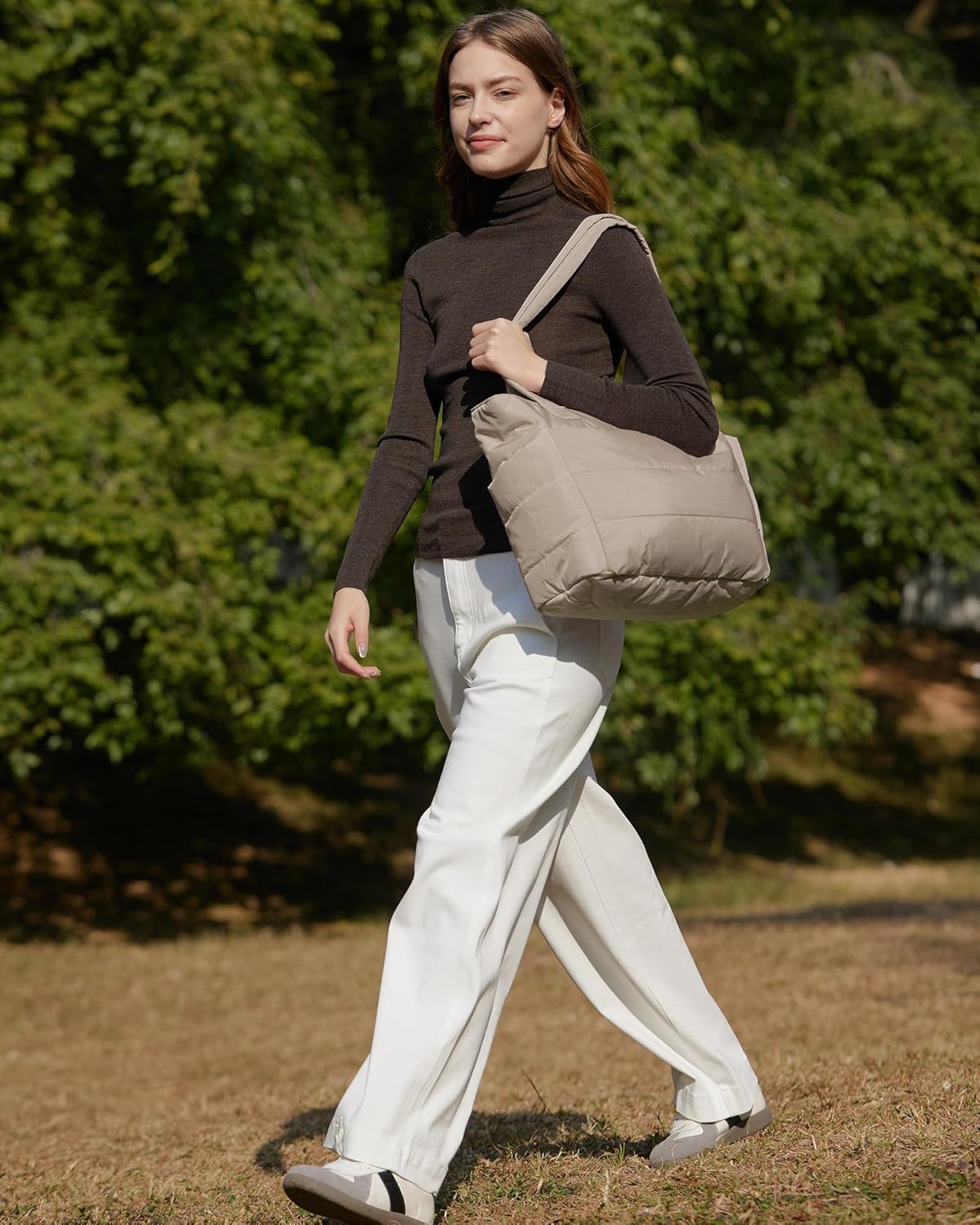 BAGSMART Tote Bag for Women, Lightweight Puffy Tote Bag with Compartments Shoulder Bag Handbag for Travel, Work, Gym