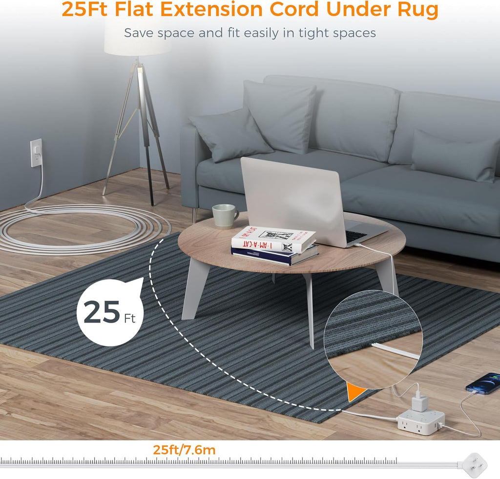 TESSAN Surge Protector Power Strip, 5 Ft Flat Plug Extension Cord with 3 USB (1 USB C) 8 Outlets, 900J Surge Protection, 3 Sided Outlet Extender with Power Switch for Office, Dorm Room Essentials
