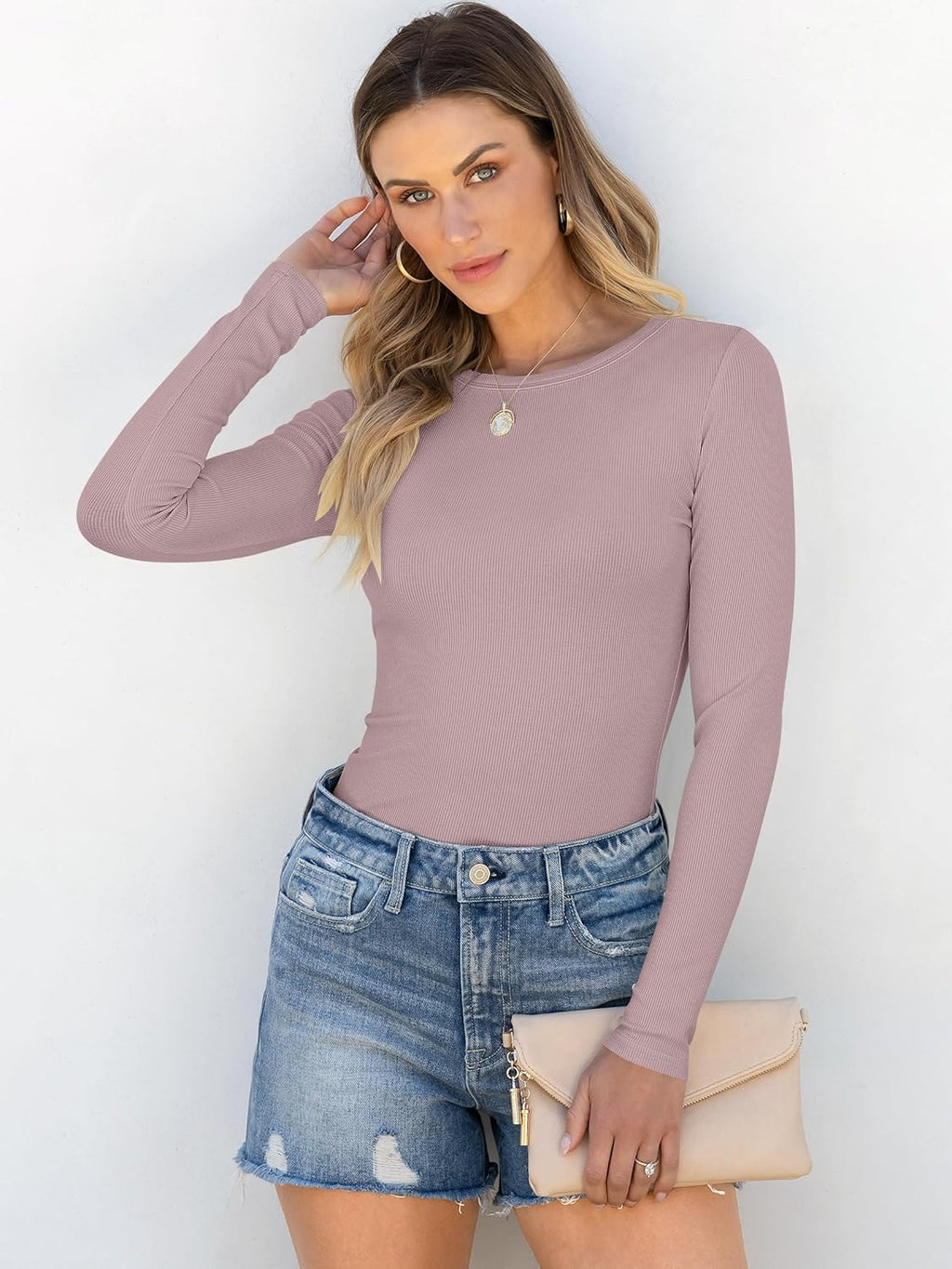 ANRABESS Women Long Sleeve Shirts Rib Knit Slim Fit Tops Basic Tee 2025 Fall Outfits Casual T-Shirt Underscrubs Layer Clothes