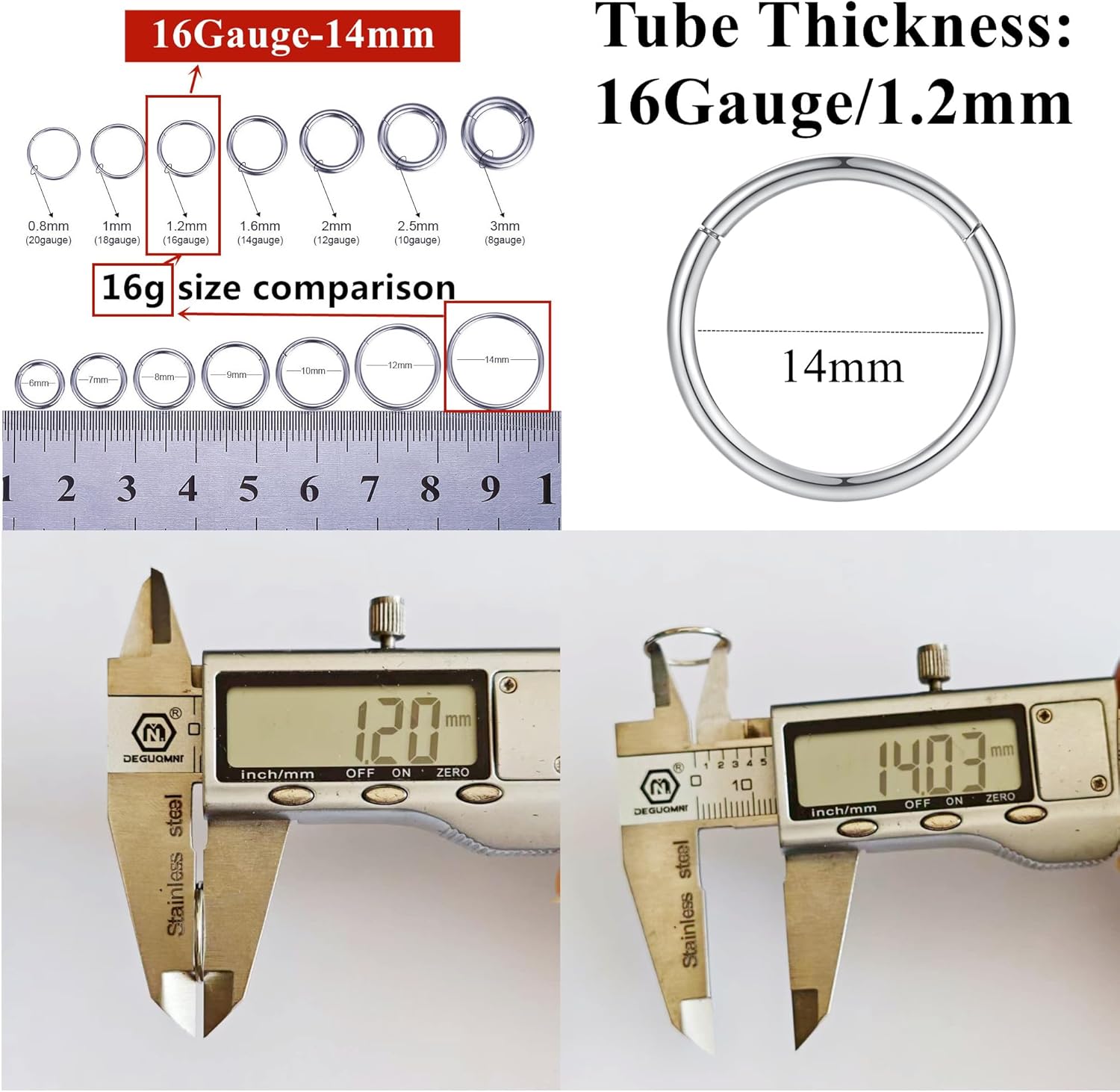 ORANGELOVE Hypoallergenic Nose Rings 20G 18G 16G 14G 12G 10G 8G 316l Surgical Steel Septum Jewelry Hinged Segment Ring Body Piercing Nose Hoop Lip Rings Nose Helix Cartilage Rook Earrings