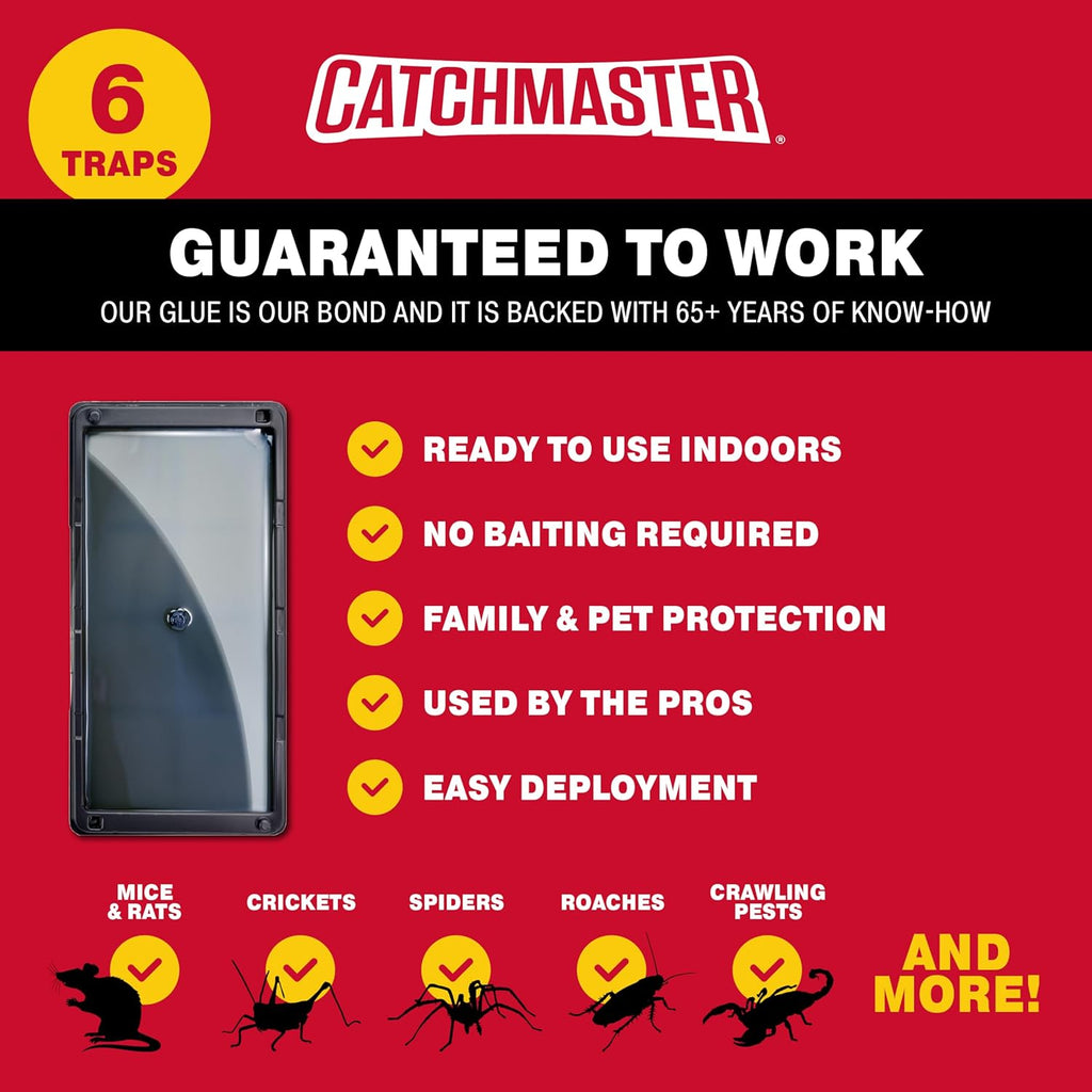Catchmaster Rat, Snake and Mouse Traps 10Pk, Large Bulk Glue Rat Traps for Home, Adhesive Plastic Tray for Inside House, Snake, Mice, & Spider Catcher, Pest Control for House & Garage