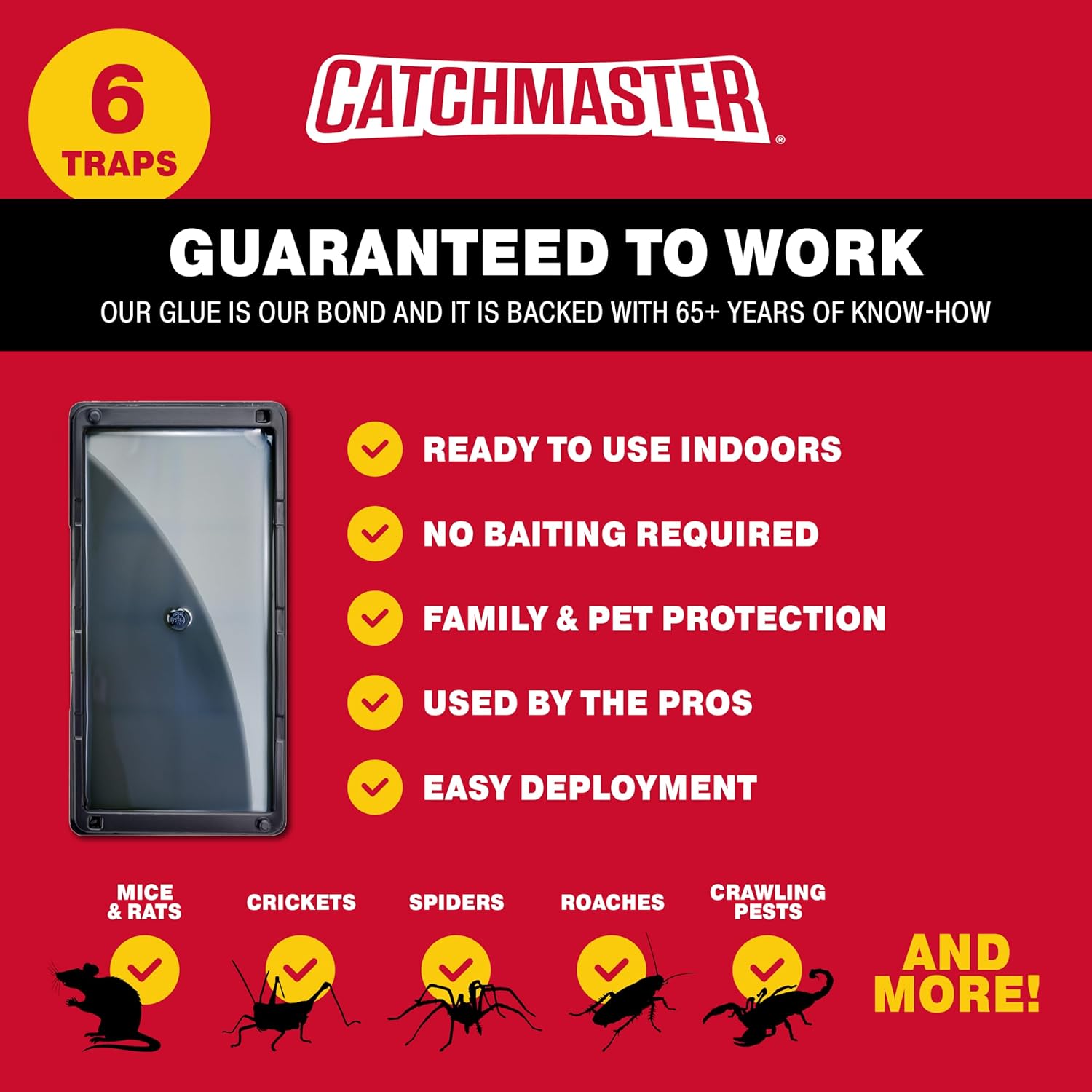 Catchmaster Rat, Snake and Mouse Traps 10Pk, Large Bulk Glue Rat Traps for Home, Adhesive Plastic Tray for Inside House, Snake, Mice, & Spider Catcher, Pest Control for House & Garage