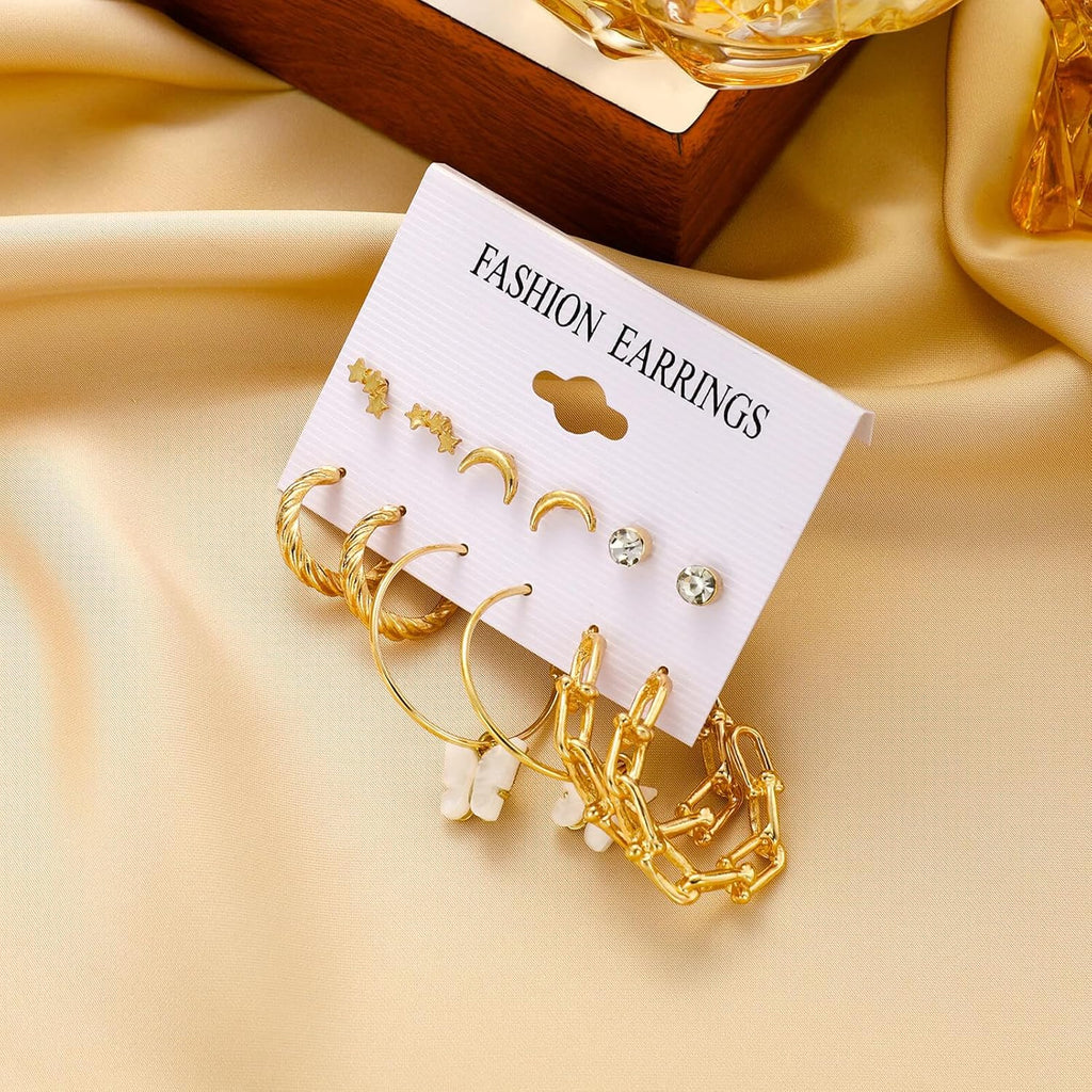 Gold Hoop Earrings Set for Women, 12 Pairs Hypoallergenic Large/Big Thin Thick Gold Hoops Earrings Loop Pack for Jewelry Gift 40mm/50mm