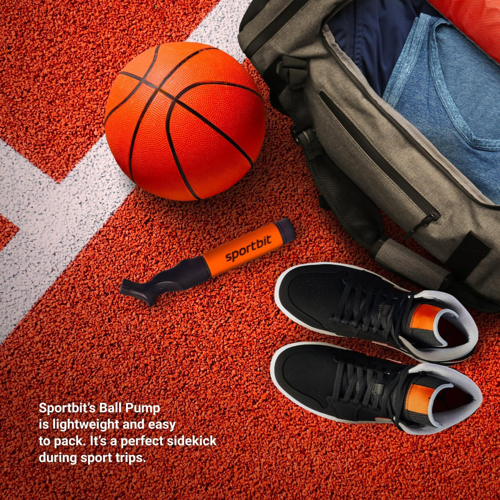 SPORTBIT Ball Pump for Sports Balls - Push & Pull Inflating System - Hand Pump for All Exercise Balls - Volleyball Pump, Basketball Inflator, Football & Soccer Ball Air Pump - Goes with 5 Needles Set