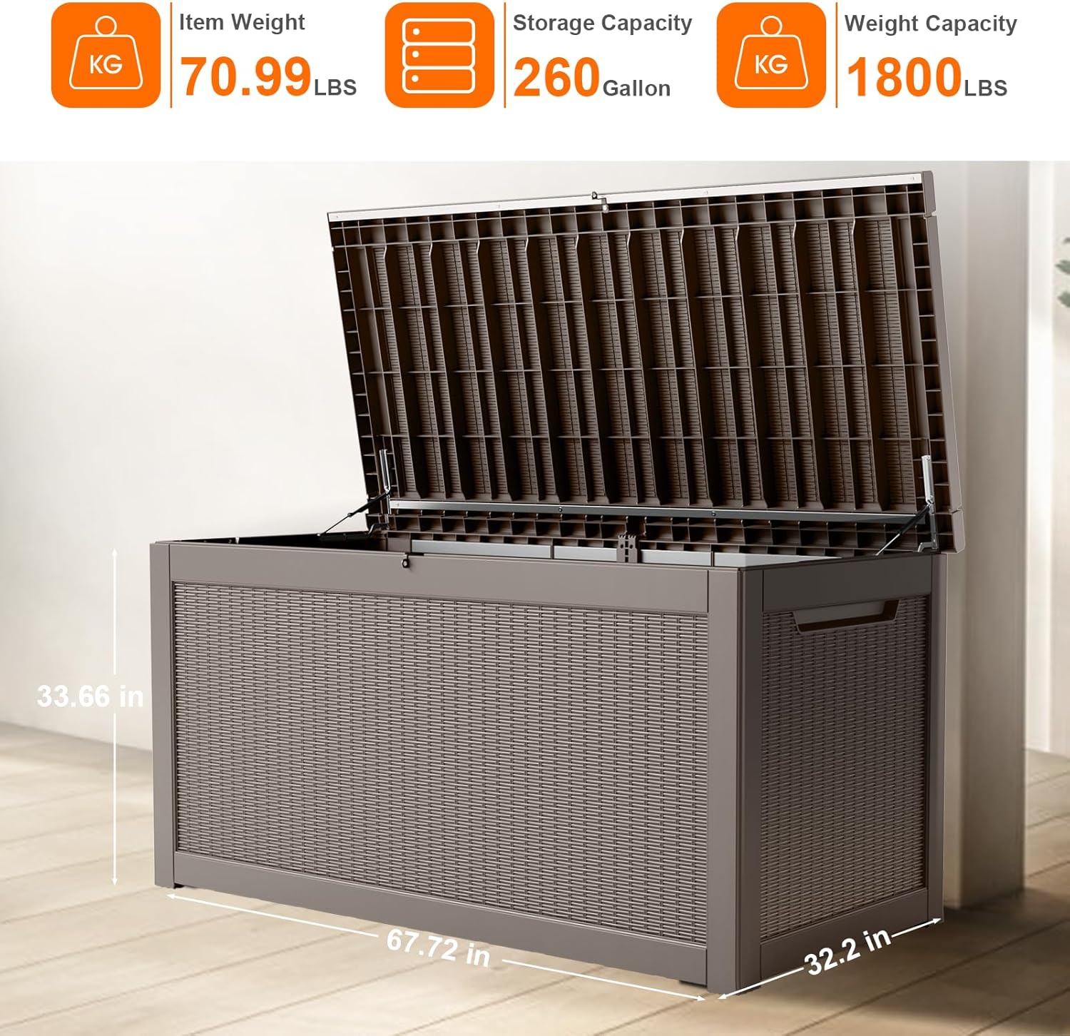 80 Gallon Resin Deck Box, Lockable Patio Outdoor Storage Box for Furniture, Garden Tools and Tools Storage, Waterproof Outside Storage Box - Black