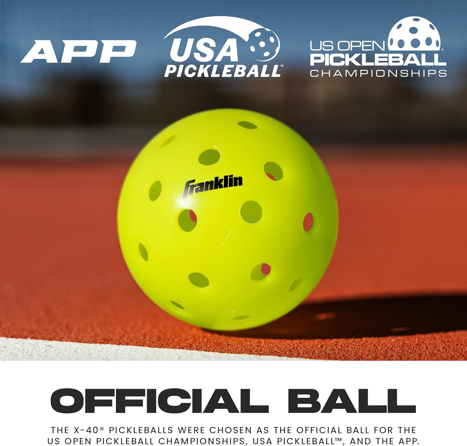 Franklin Sports X-40 Outdoor Pickleballs - Official Ball of USA Pickleball, APP Tour + US Open - Regulation Size