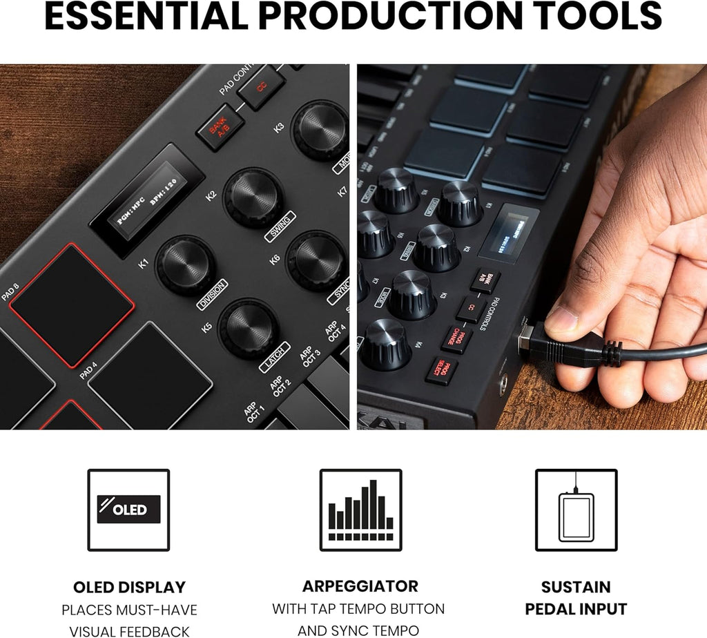 Akai Professional MPK Mini MK3 - 25 Key USB MIDI Keyboard Controller With 8 Backlit Drum Pads, 8 Knobs, Music Production Software and Native Instruments Sound Package (NKS Integration)