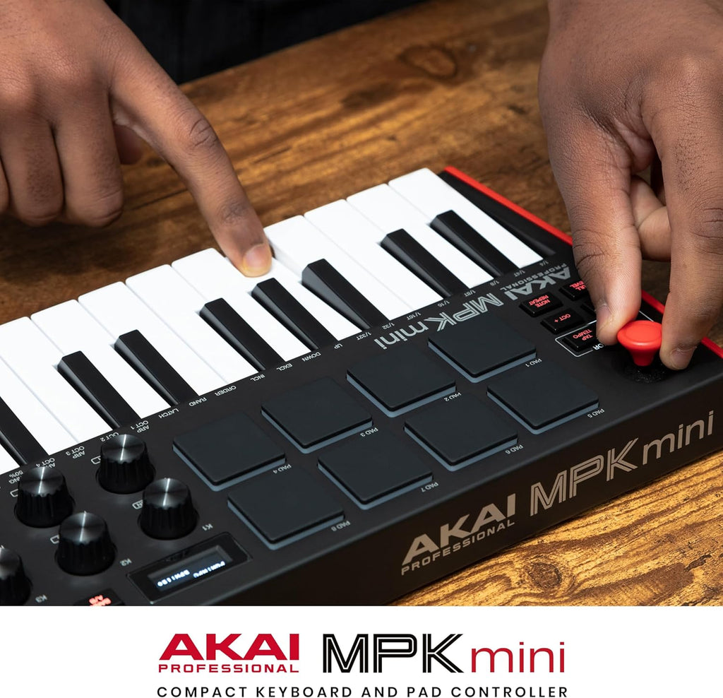 Akai Professional MPK Mini MK3 - 25 Key USB MIDI Keyboard Controller With 8 Backlit Drum Pads, 8 Knobs, Music Production Software and Native Instruments Sound Package (NKS Integration)