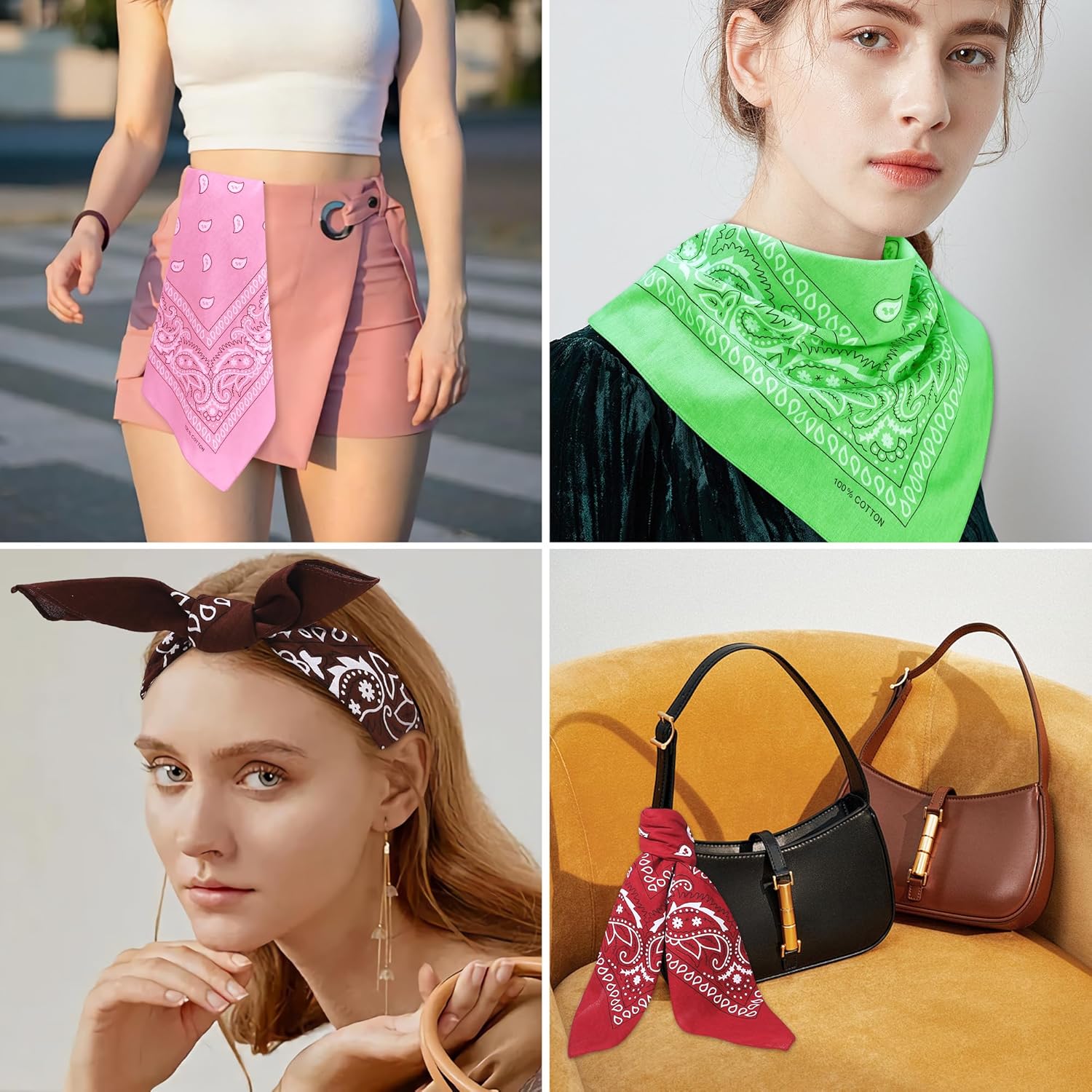 100% Cotton 27" x 27" Large Bandanas for Men & Women, Multi-Purpose Bandana Headbands, Square Head Scarf