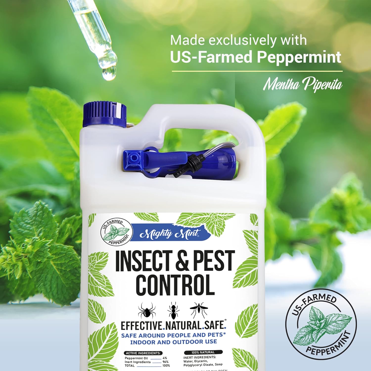 Mighty Mint Peppermint Oil Insect Repellent Spray – Natural Indoor & Outdoor Bug Control for Spiders, Ants, Roaches, and More – Plant-Based, Extra-Strong Formula - 16 oz