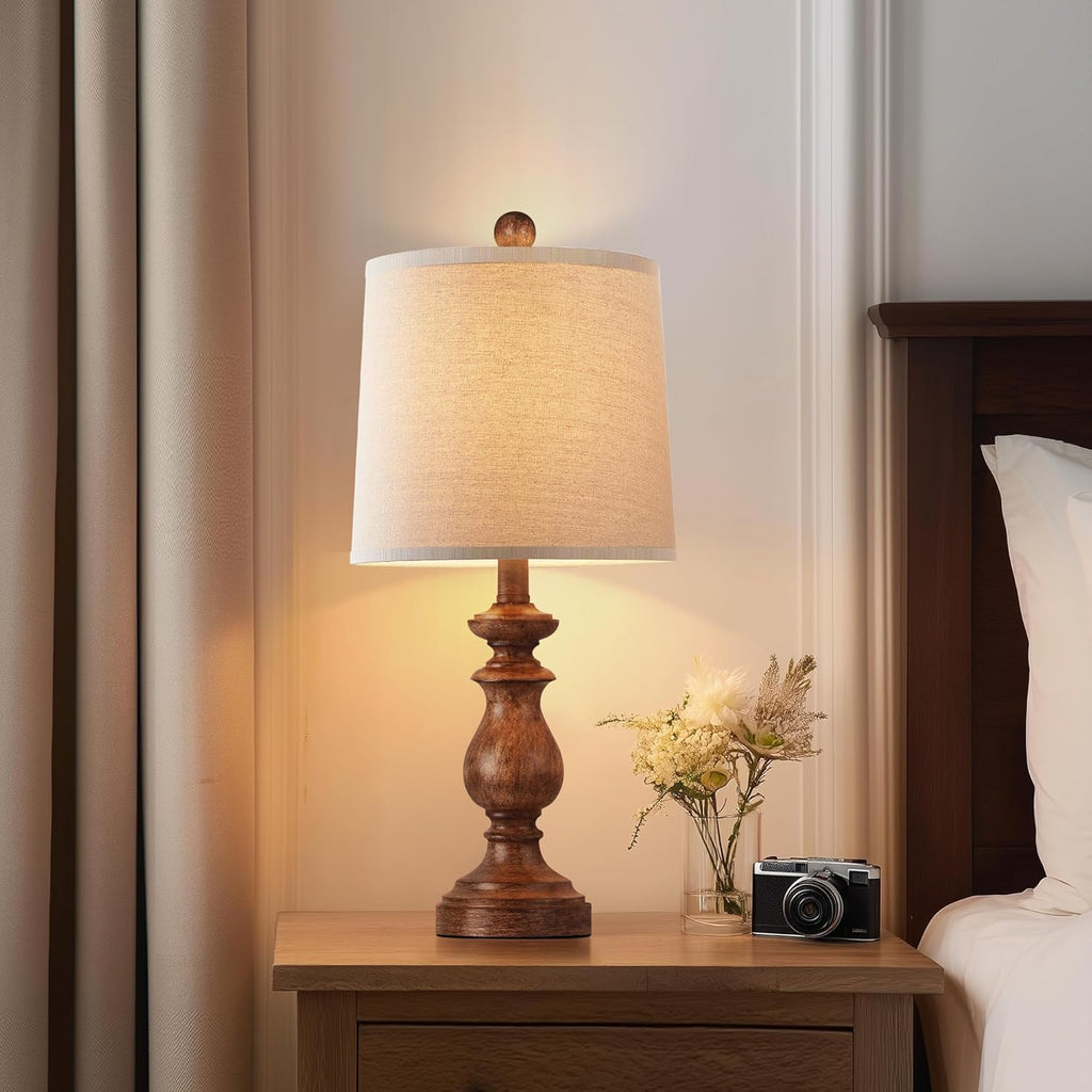 PARTPHONER Traditional Table Lamp Set of 2, Rustic Farmhouse Table Lamps for Living Room Bedroom, 22" Bedside Desk Lamps Vintage Nightstand Lamps with Linen Shades, Antique Grey