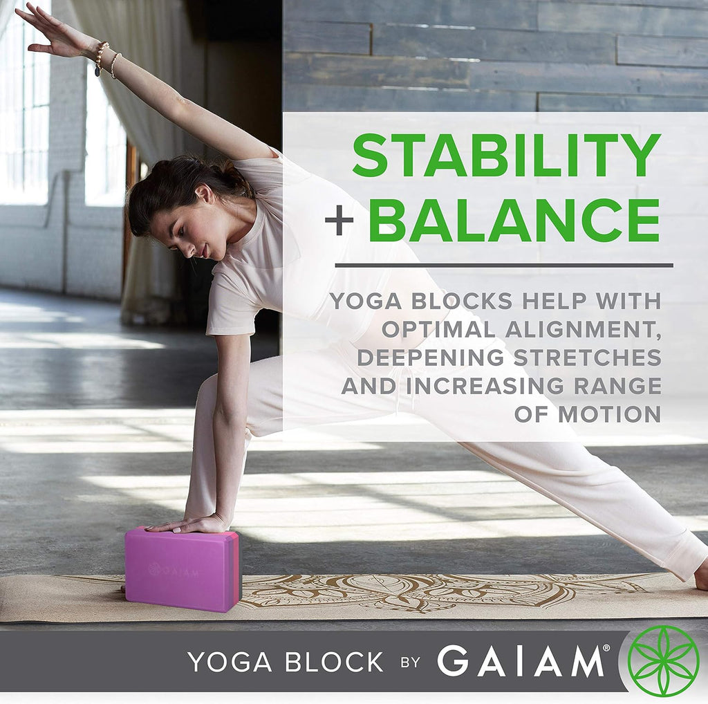 Gaiam Yoga Block - Supportive Latex-Free Eva Foam - Soft Non-Slip Surface with Beveled Edges for Yoga, Pilates, Meditation - Yoga Accessories for Stability, Balance, Deepen Stretches
