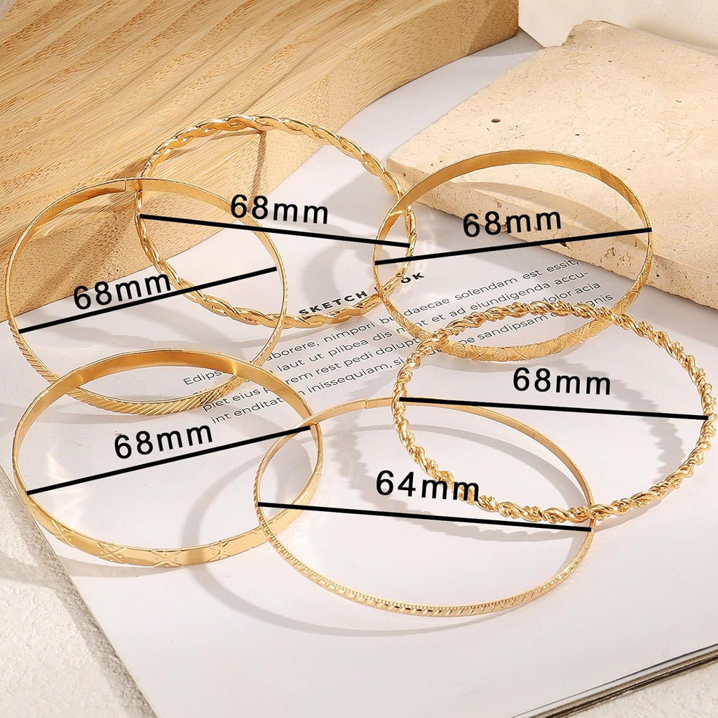 IFKM Gold Bangle Bracelets For Women, 14k Gold Plated Multi Layer Stackable Cuff Bracelet Set, Trendy Elegance Charms Non Tarnish Minimalist Textured Boho Jewelry Gift for Women