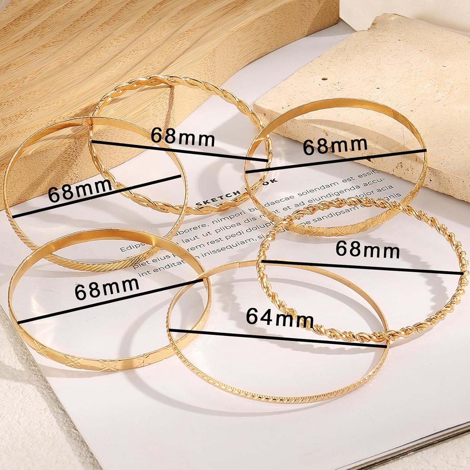 IFKM Gold Bangle Bracelets For Women, 14k Gold Plated Multi Layer Stackable Cuff Bracelet Set, Trendy Elegance Charms Non Tarnish Minimalist Textured Boho Jewelry Gift for Women