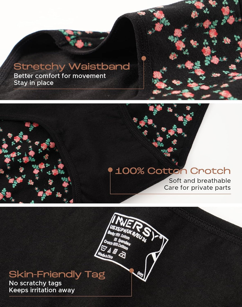 INNERSY Womens Underwear Cotton Hipster Panties Regular & Plus Size 6-Pack