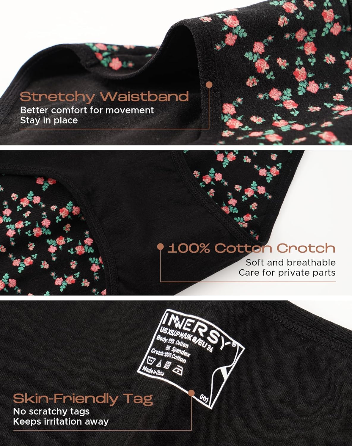 INNERSY Womens Underwear Cotton Hipster Panties Regular & Plus Size 6-Pack