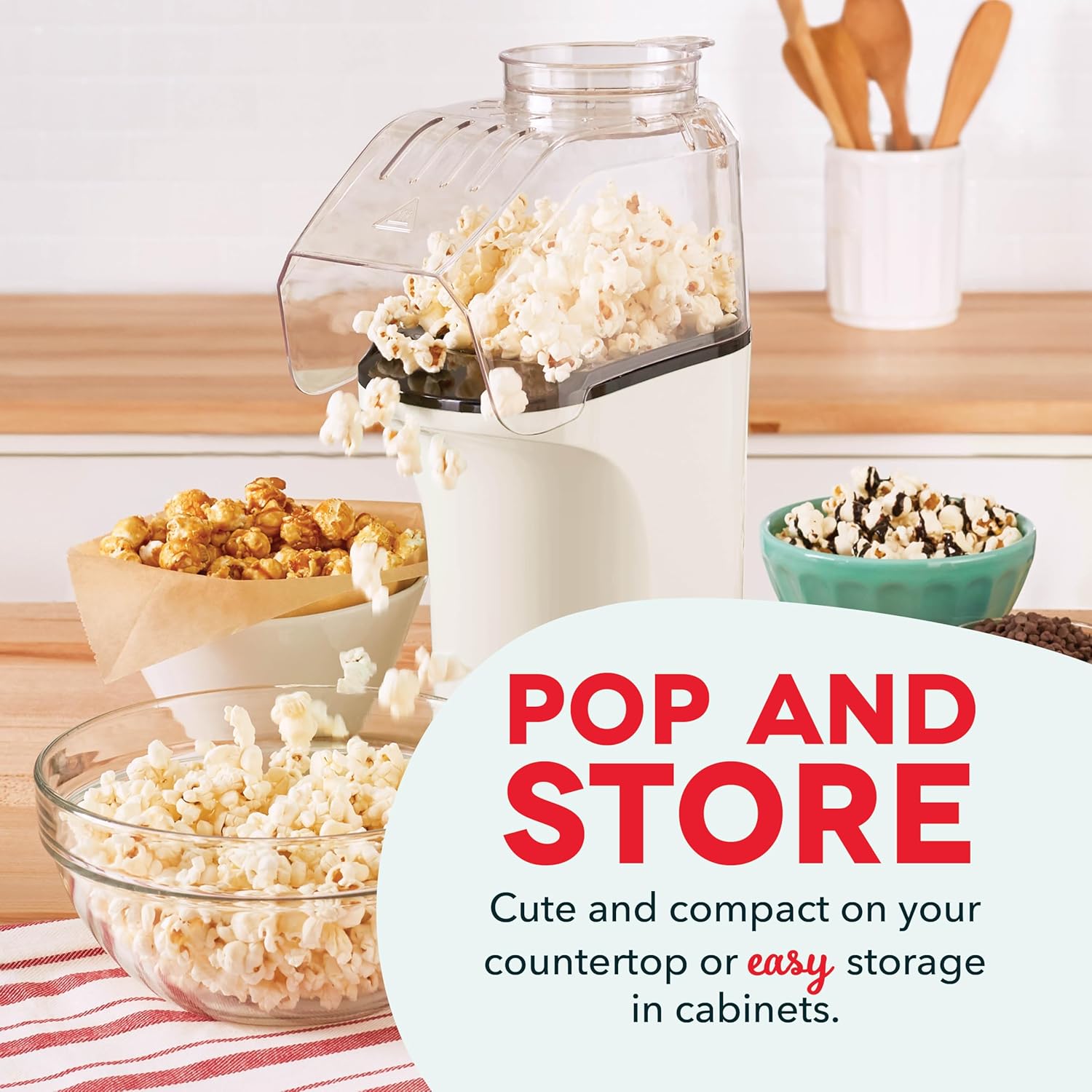 DASH Hot Air Popcorn Popper Maker with Measuring Cup to Portion Popping Corn Kernels + Melt Butter, 16 Cups - Aqua