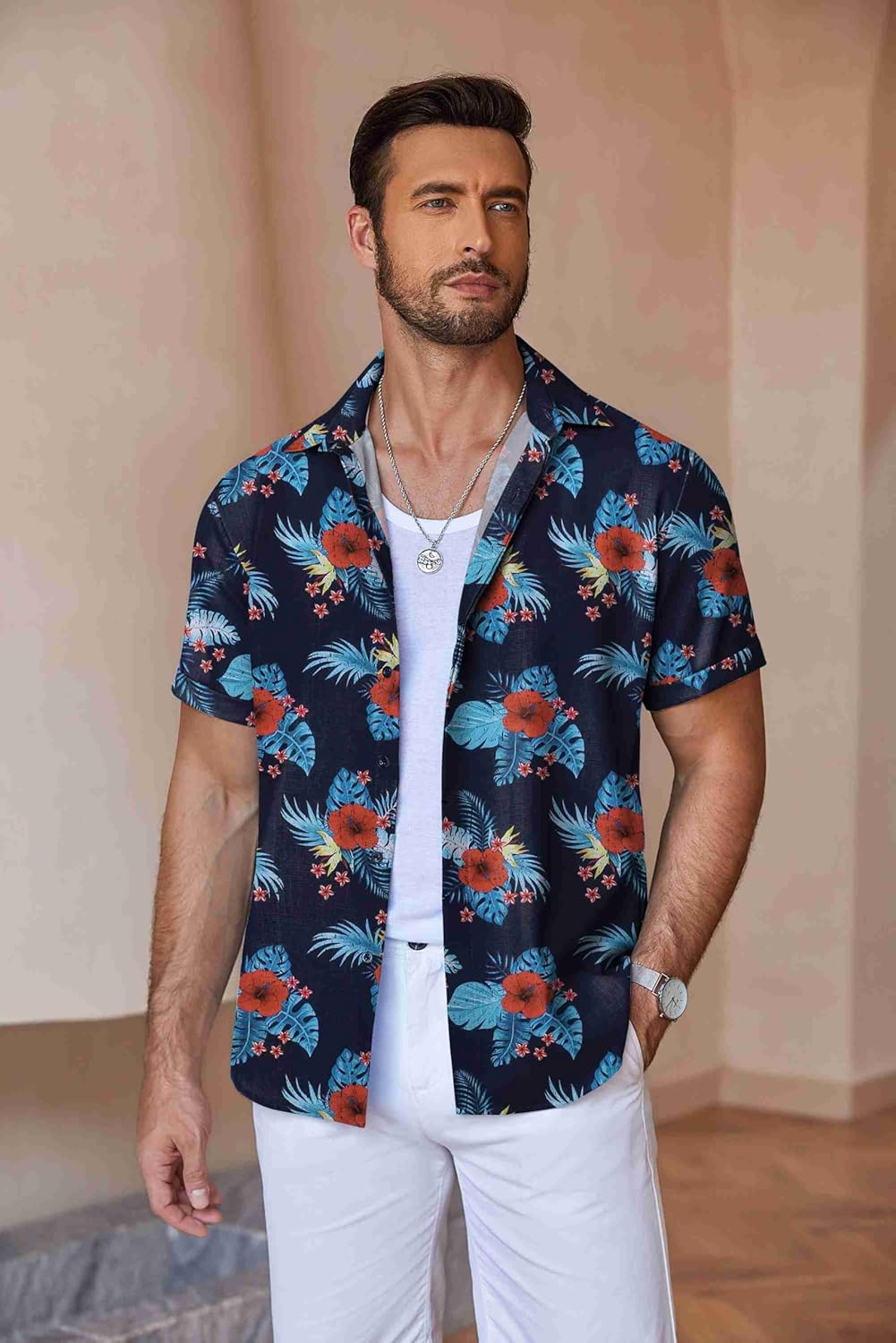 COOFANDY Men's Linen Shirts Short Sleeve Casual Shirts Button Down Shirt for Men Beach Summer Wedding Shirt