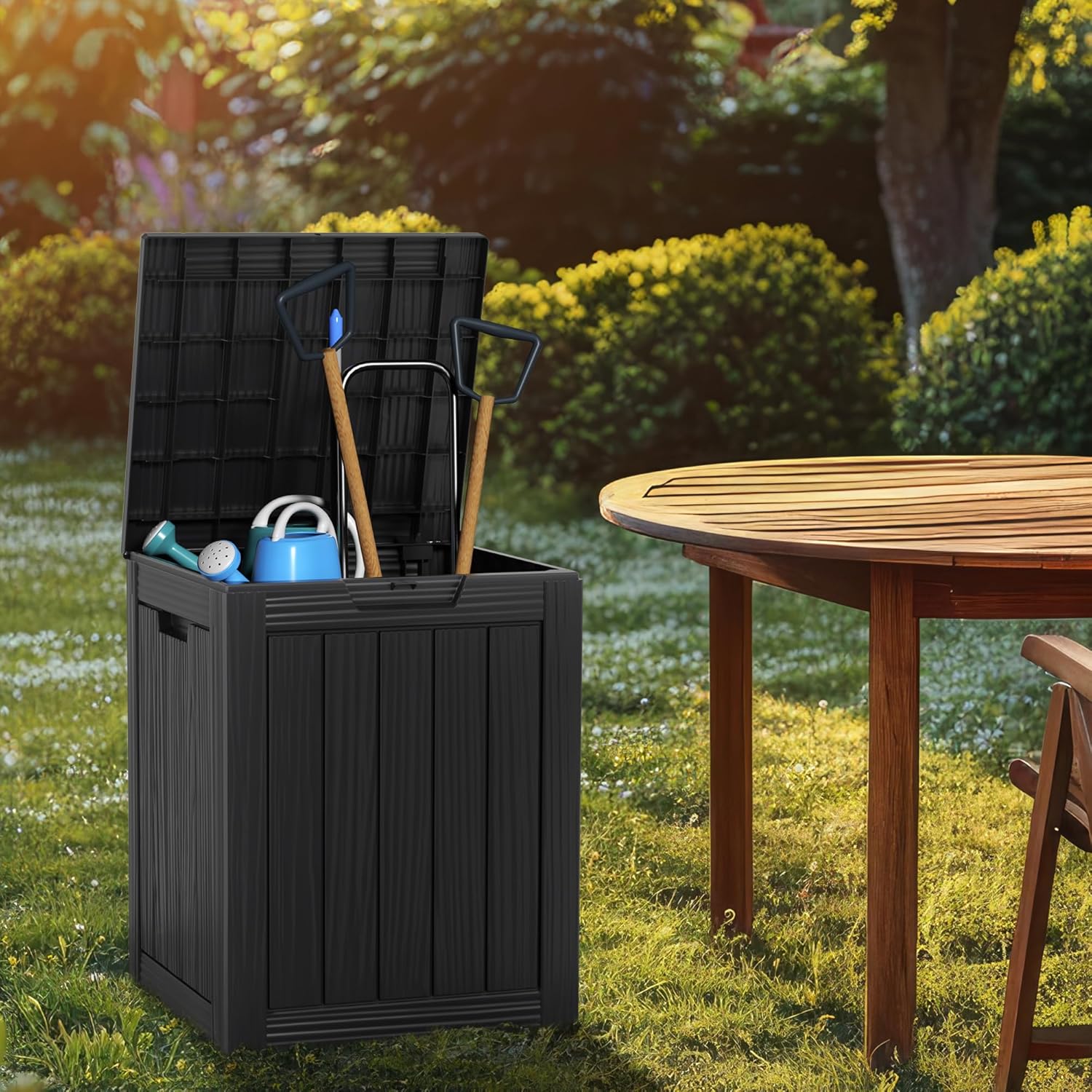 80 Gallon Resin Deck Box, Lockable Patio Outdoor Storage Box for Furniture, Garden Tools and Tools Storage, Waterproof Outside Storage Box - Black