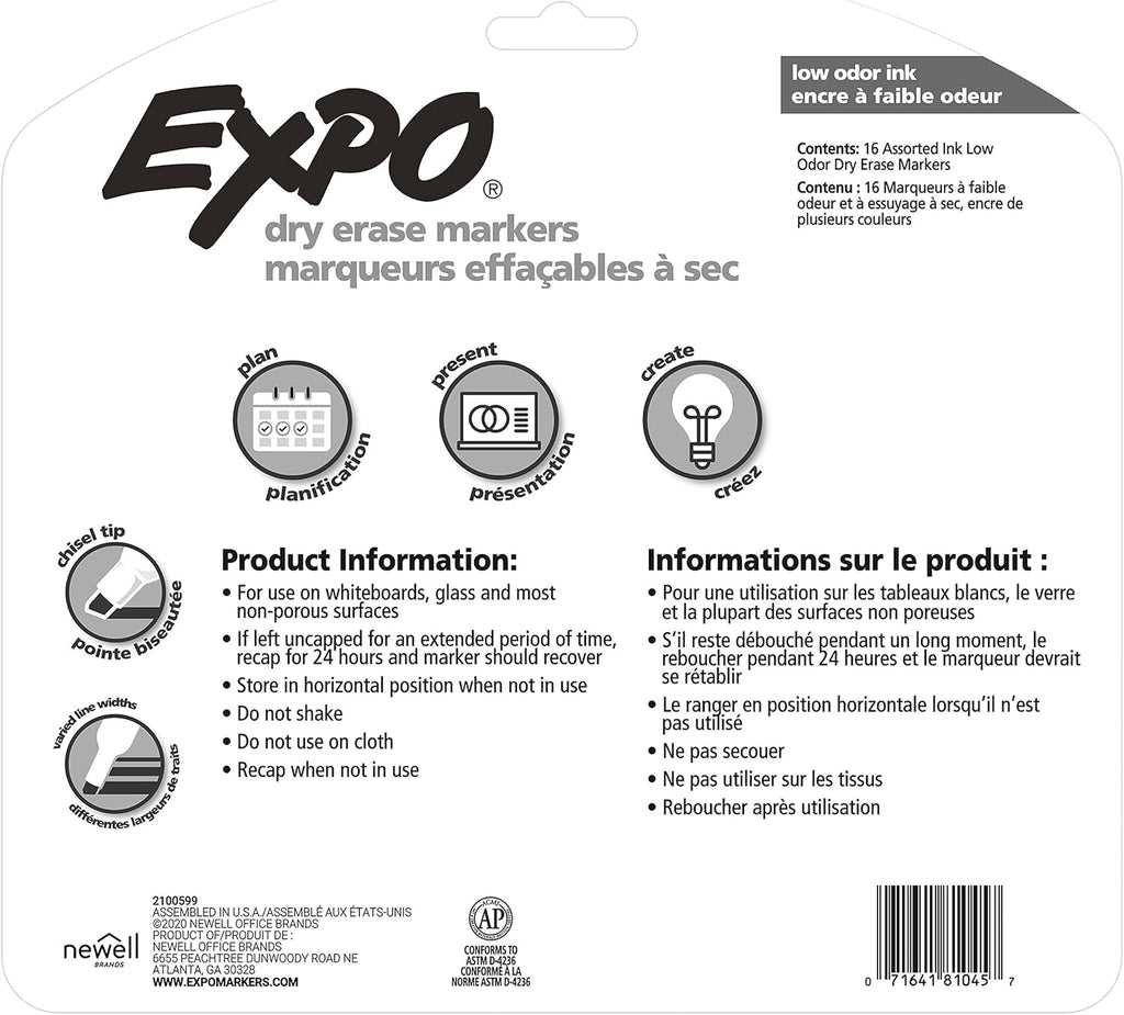 EXPO Dry Erase Markers, Low Odor Ink, Assorted Colors, Chisel Tip, 12 Count - Easily Erases, Vibrant Ink, Ideal for Classroom, Back to School Supplies, Teachers, Office, Whiteboard & Home