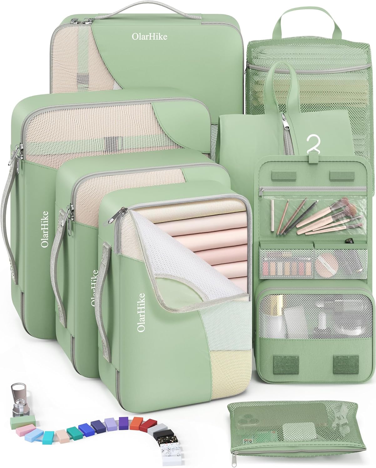 10 Set/8 Set Packing Cubes for Travel, Gifts for Women Mom,Anti-Tearing Suitcase Organizer for Luggage with Shoe & Hanging Toiletry Bag,OlarHike Vacation Essentials & Accessories for Cruise Ship,Cream