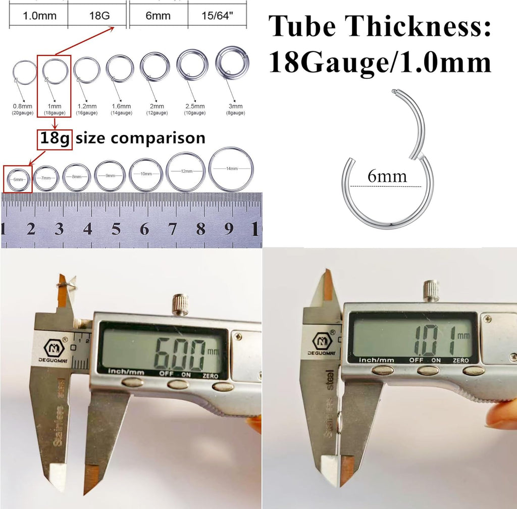 ORANGELOVE Hypoallergenic Nose Rings 20G 18G 16G 14G 12G 10G 8G 316l Surgical Steel Septum Jewelry Hinged Segment Ring Body Piercing Nose Hoop Lip Rings Nose Helix Cartilage Rook Earrings
