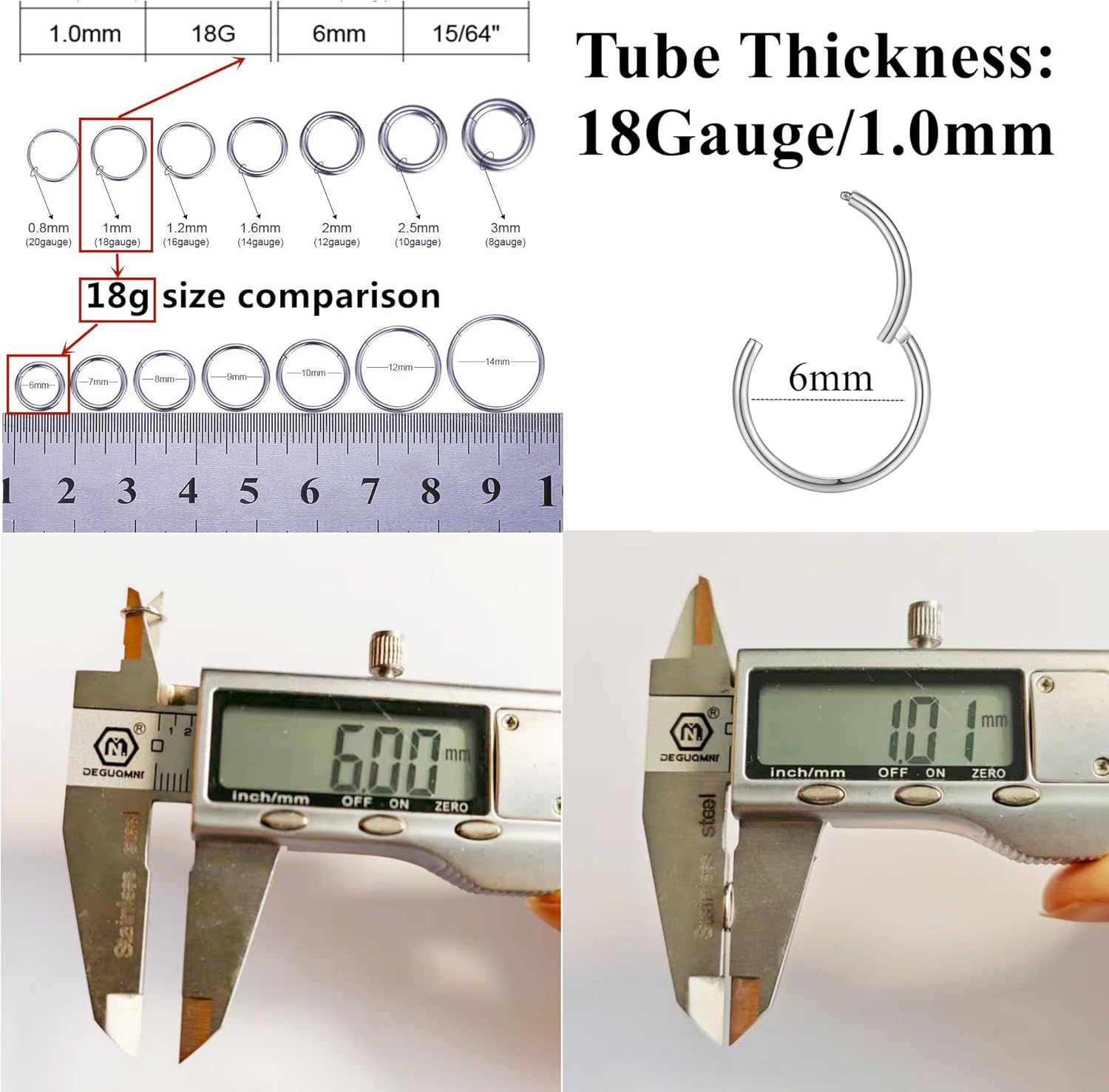 ORANGELOVE Hypoallergenic Nose Rings 20G 18G 16G 14G 12G 10G 8G 316l Surgical Steel Septum Jewelry Hinged Segment Ring Body Piercing Nose Hoop Lip Rings Nose Helix Cartilage Rook Earrings
