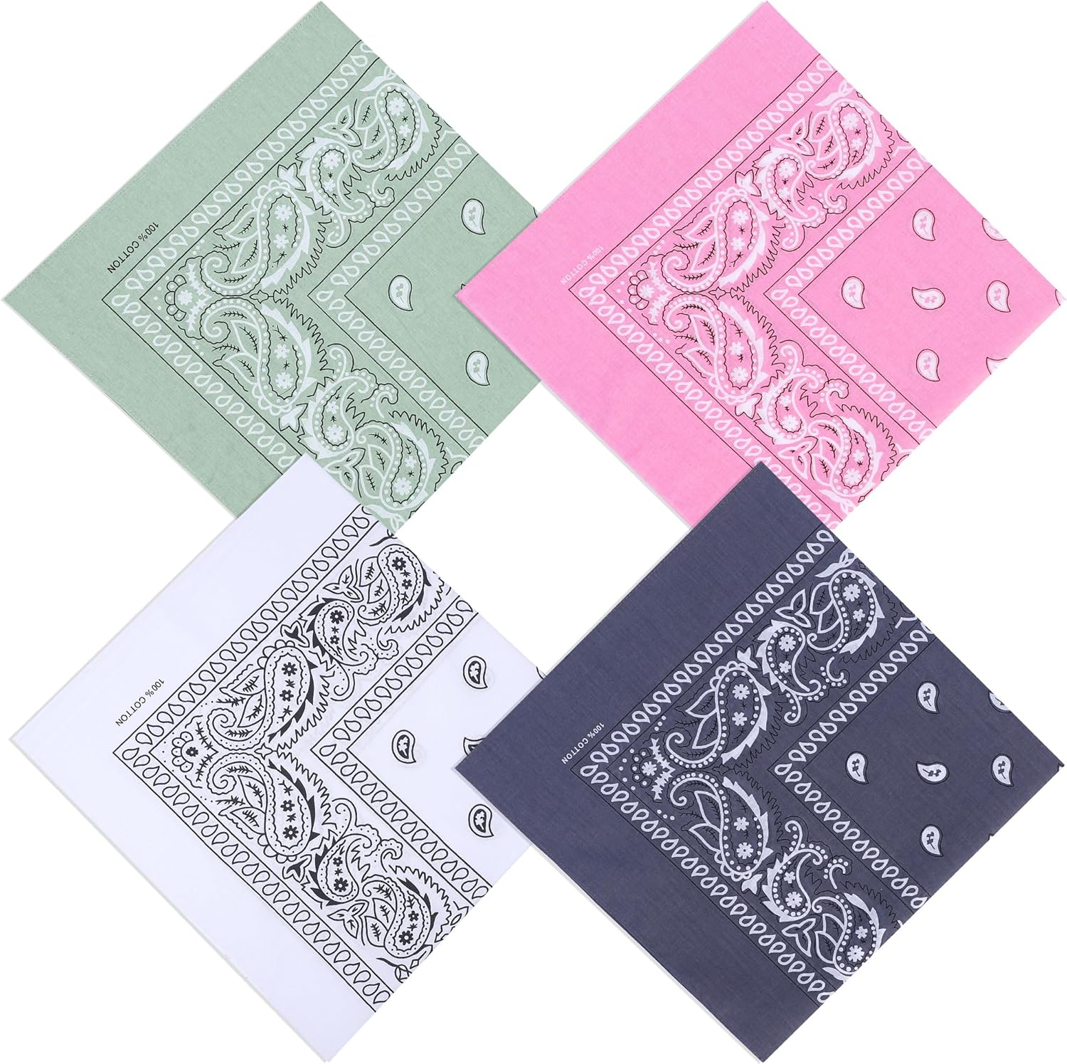 100% Cotton 27" x 27" Large Bandanas for Men & Women, Multi-Purpose Bandana Headbands, Square Head Scarf