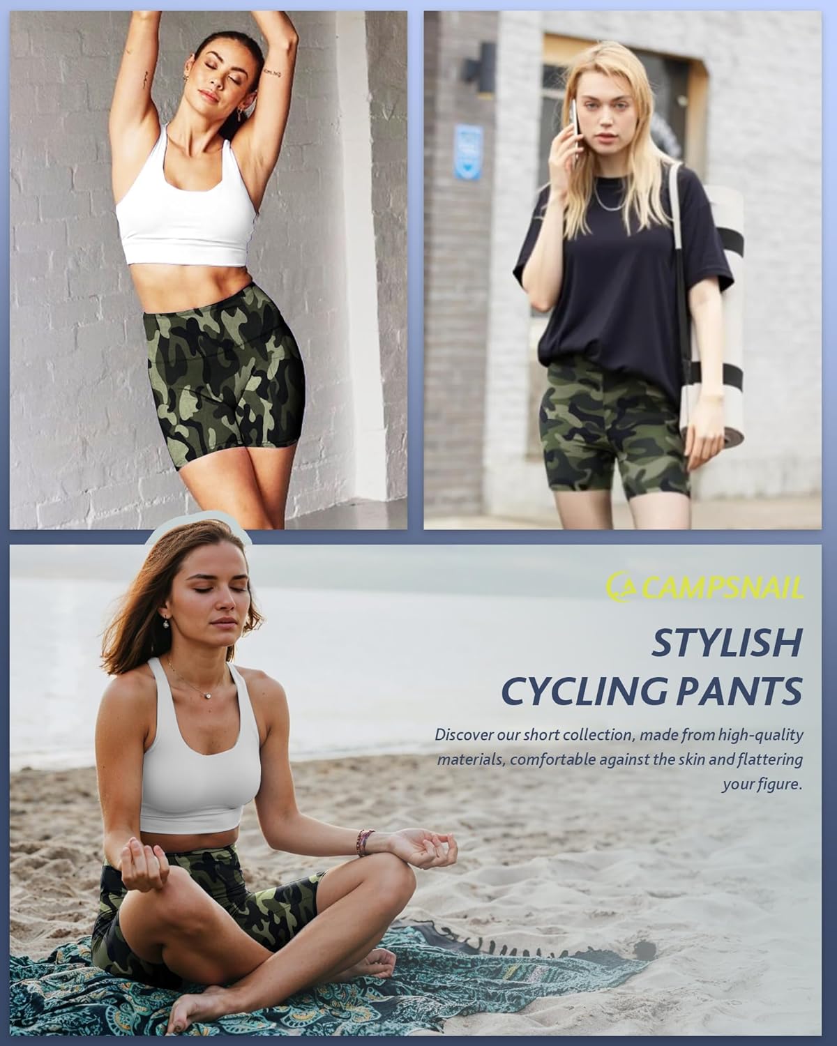 CAMPSNAIL Biker Shorts Women with Pockets - 3"/5"/8" High Waisted Workout Spandex Tummy Control Gym Running Yoga Shorts