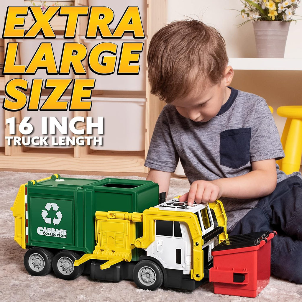 JOYIN Large Friction Powered Garbage Truck Toy Set, Includes Dumpster, Trash Bins, and Learning Cards for Kids, Boy Toys Birthday Gift for Boys Girls Kids Toddler Gift for Christmas
