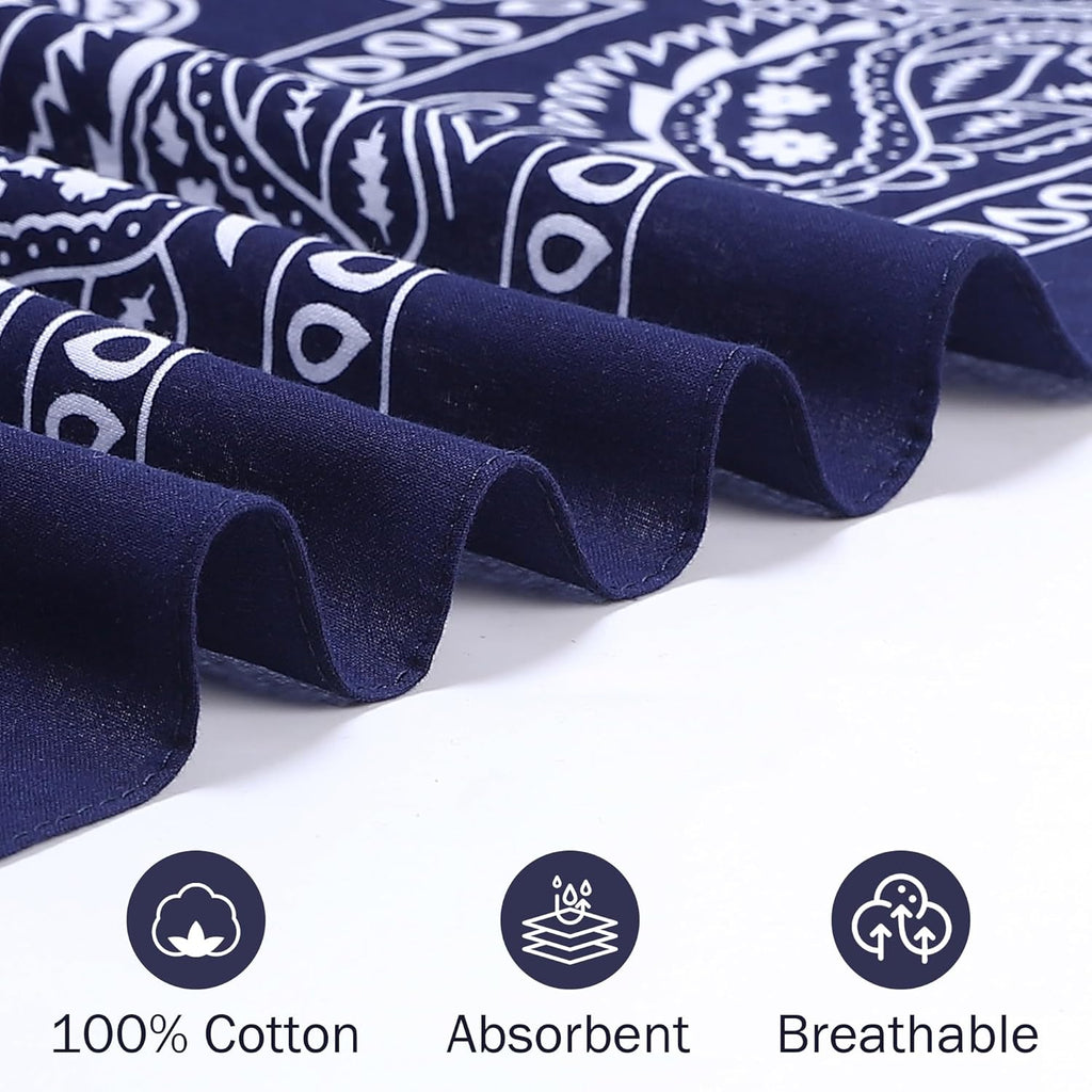 100% Cotton 27" x 27" Large Bandanas for Men & Women, Multi-Purpose Bandana Headbands, Square Head Scarf