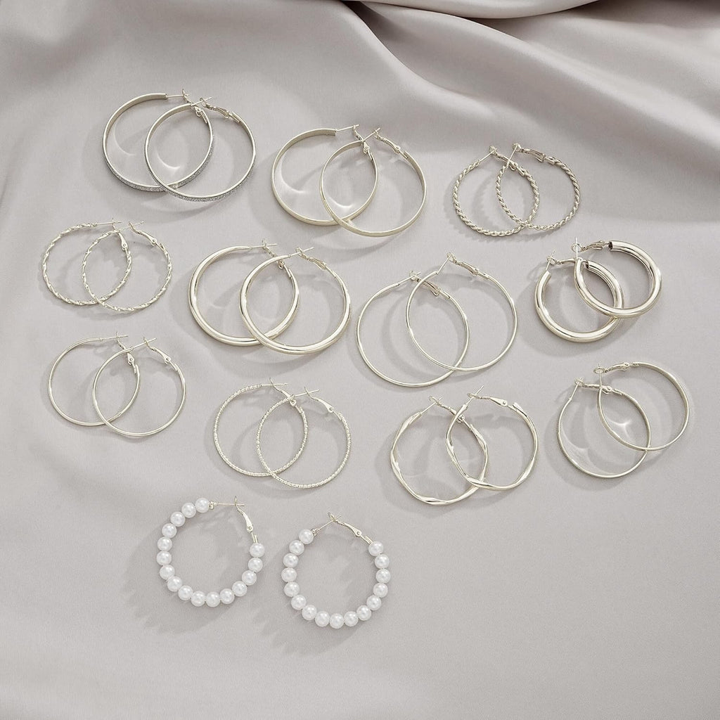 Gold Hoop Earrings Set for Women, 12 Pairs Hypoallergenic Large/Big Thin Thick Gold Hoops Earrings Loop Pack for Jewelry Gift 40mm/50mm