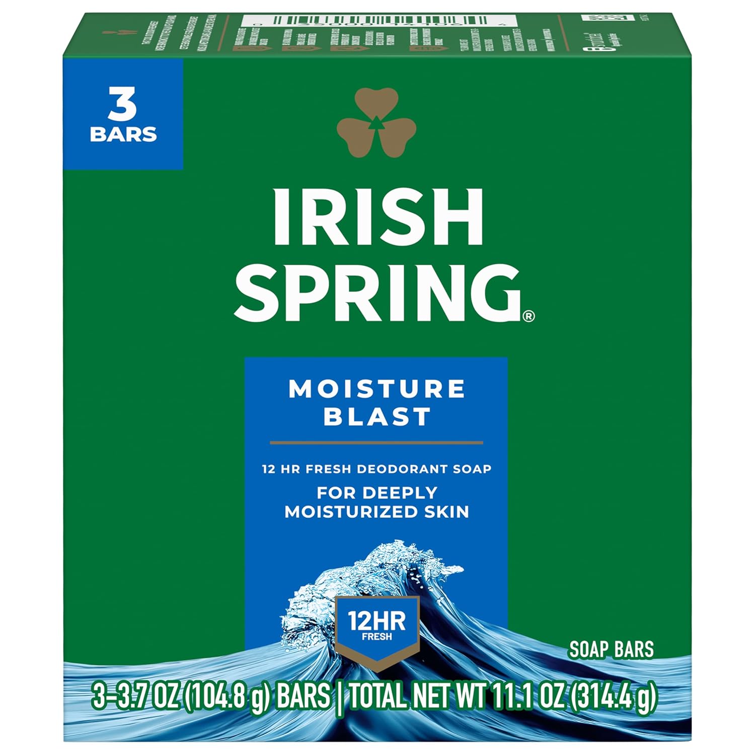 Irish Spring Bar Soap for Men, Original Clean, Smell Fresh and Clean for 12 Hours, Men Soap Bars for Washing Hands and Body, Mild for Skin, Recyclable Carton, 3.7 Ounce - 3 Count (Pack of 8)
