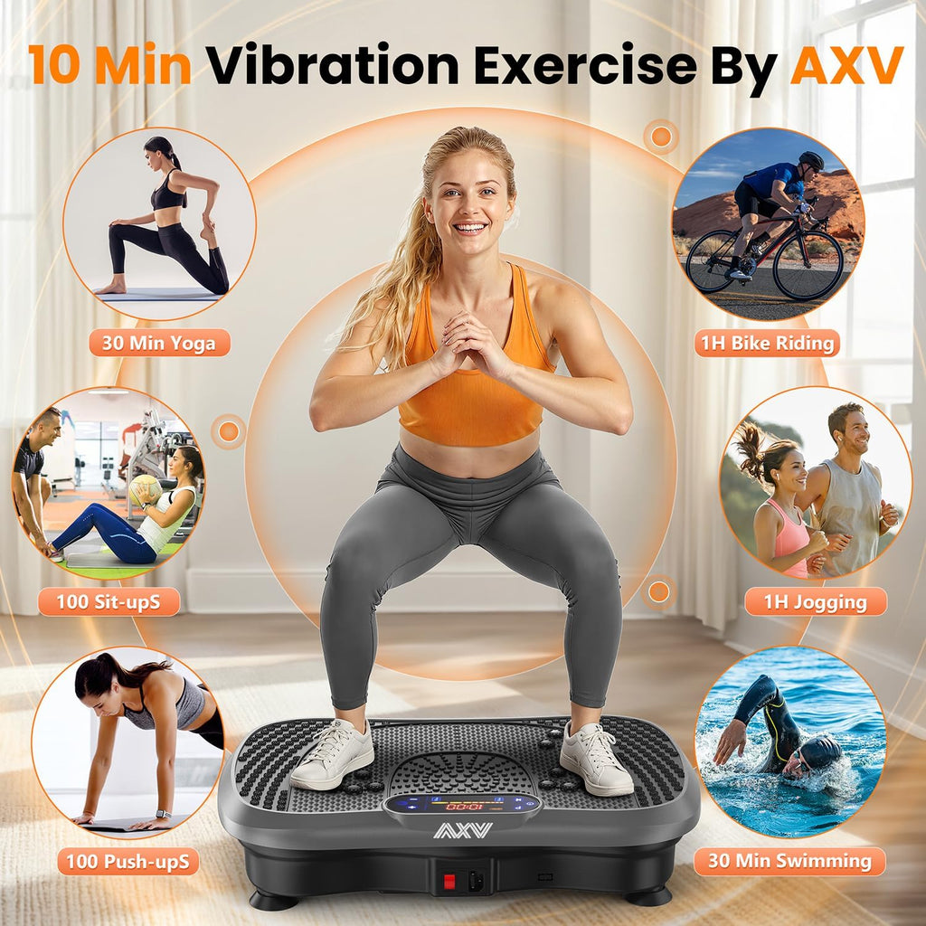 AXV Vibration Plate Fitness Platform Exercise Machine Vibrating Shaking Full Body Shaker Workout Vibrate Stand Shake Board Sport Gym for Weight Loss Fat Burner for Women Men