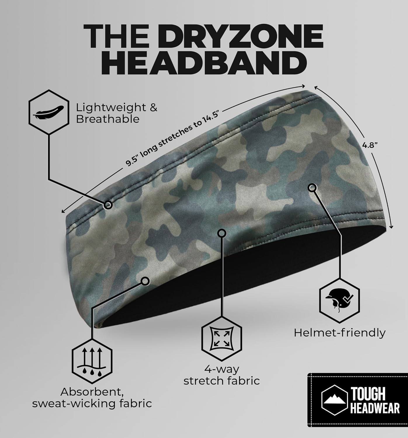 Tough Outfitters Headband for Men - Mens Headbands - Working Out Sports Performance Head Bands - Athletic Cycling Running Sweat Band, Football Headbands - Sweat Bands Men/Women