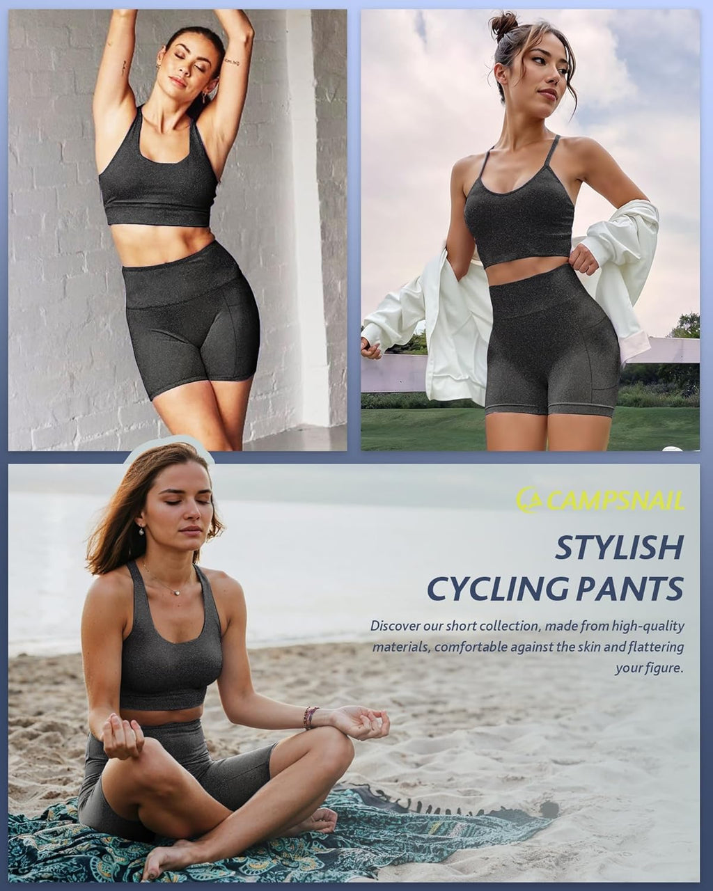 CAMPSNAIL Biker Shorts Women with Pockets - 3"/5"/8" High Waisted Workout Spandex Tummy Control Gym Running Yoga Shorts