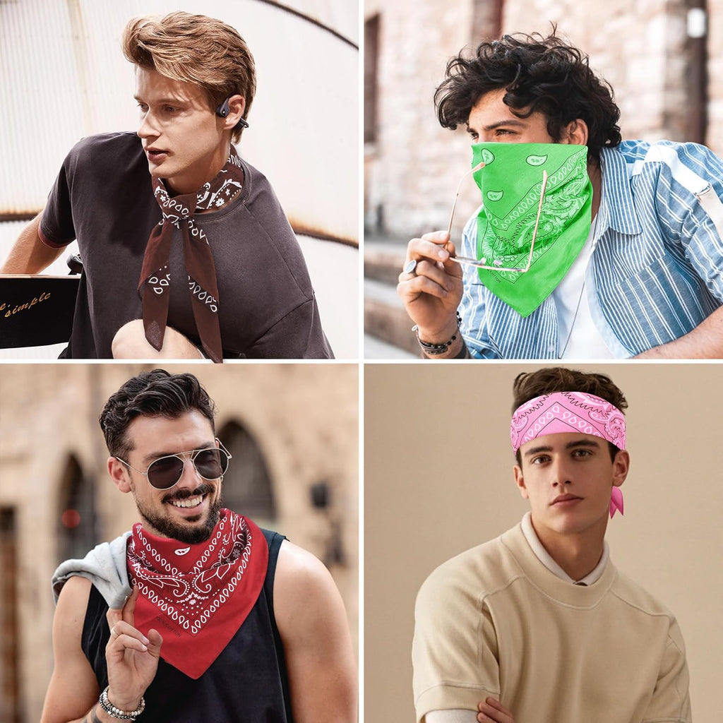 100% Cotton 27" x 27" Large Bandanas for Men & Women, Multi-Purpose Bandana Headbands, Square Head Scarf