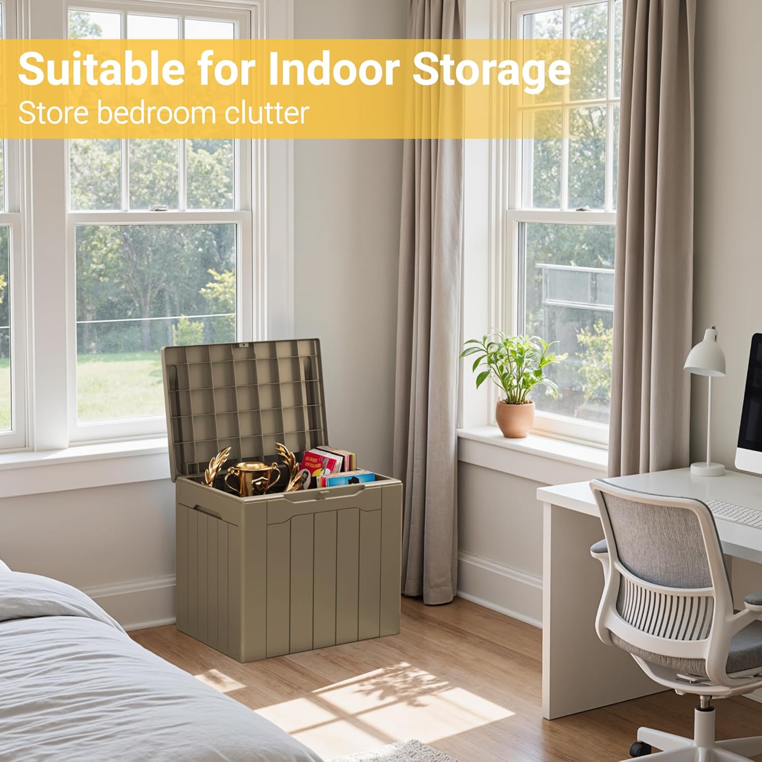 Greesum 31 Gallon Resin Deck Box Large Outdoor Storage for Patio Furniture, Garden Tools, Pool Supplies, Weatherproof and UV Resistant, Lockable, Dark Black