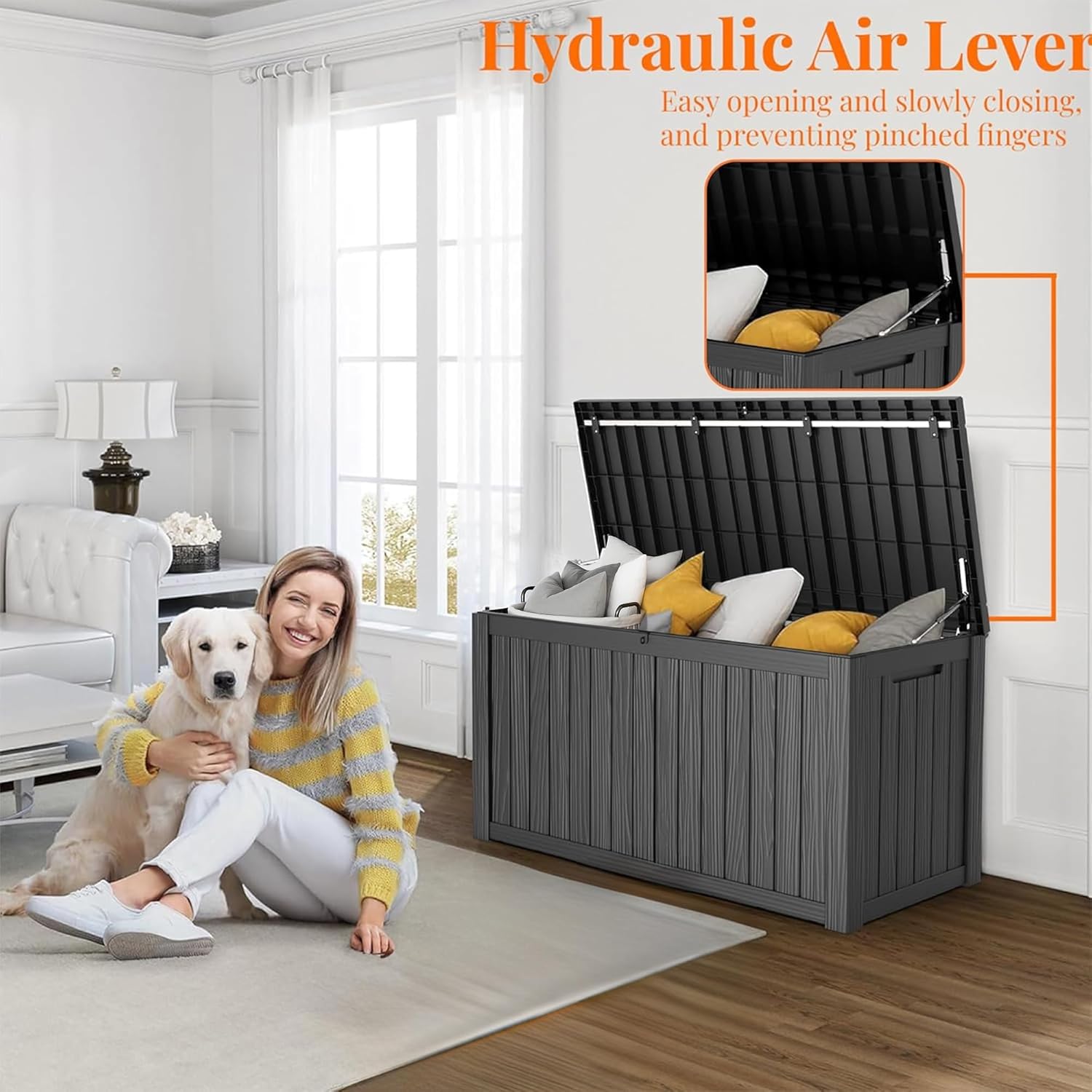 80 Gallon Resin Deck Box, Lockable Patio Outdoor Storage Box for Furniture, Garden Tools and Tools Storage, Waterproof Outside Storage Box - Black