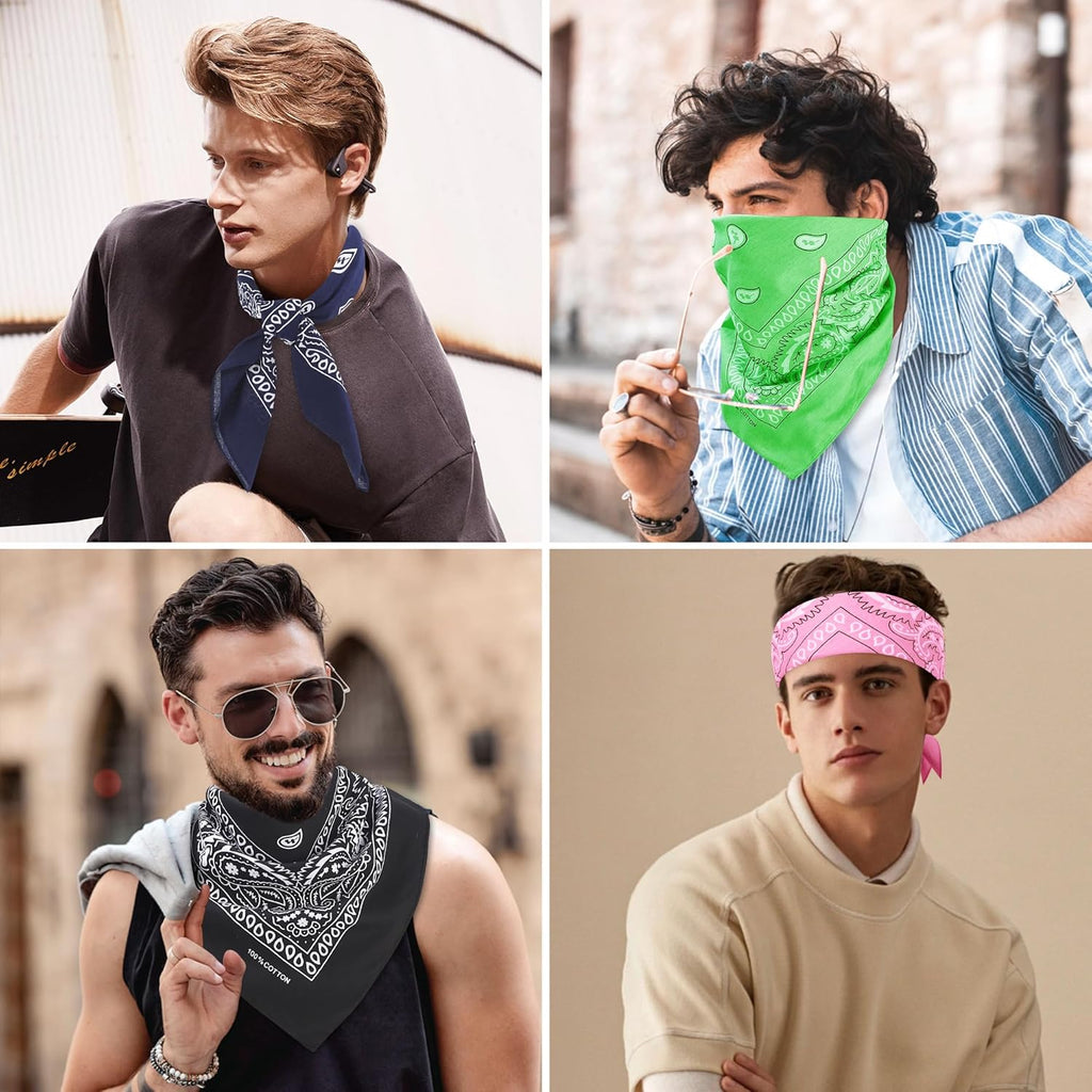 100% Cotton 27" x 27" Large Bandanas for Men & Women, Multi-Purpose Bandana Headbands, Square Head Scarf
