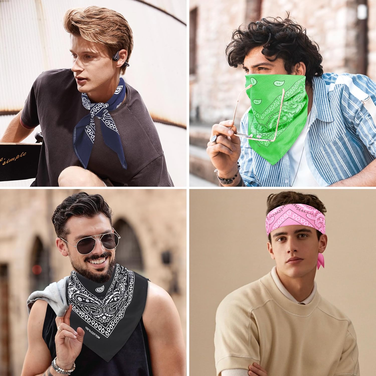 100% Cotton 27" x 27" Large Bandanas for Men & Women, Multi-Purpose Bandana Headbands, Square Head Scarf