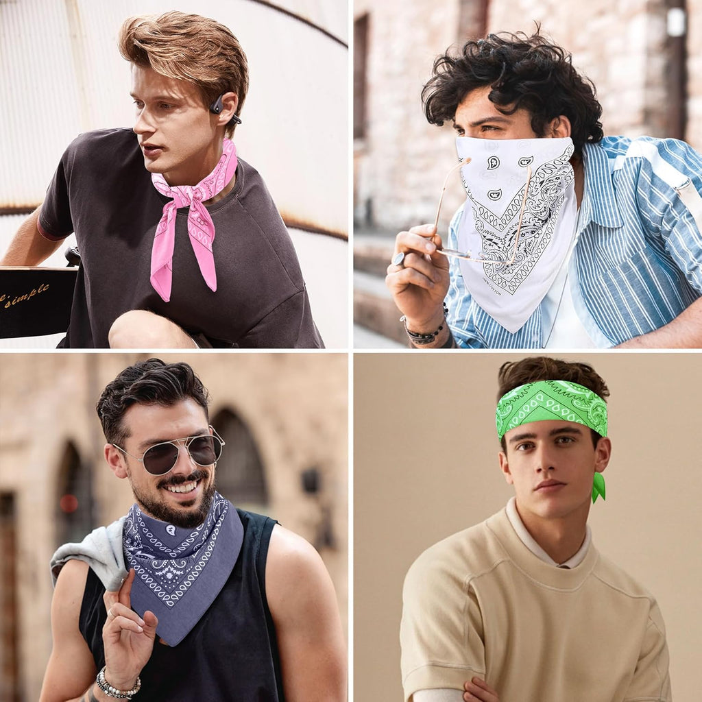 100% Cotton 27" x 27" Large Bandanas for Men & Women, Multi-Purpose Bandana Headbands, Square Head Scarf