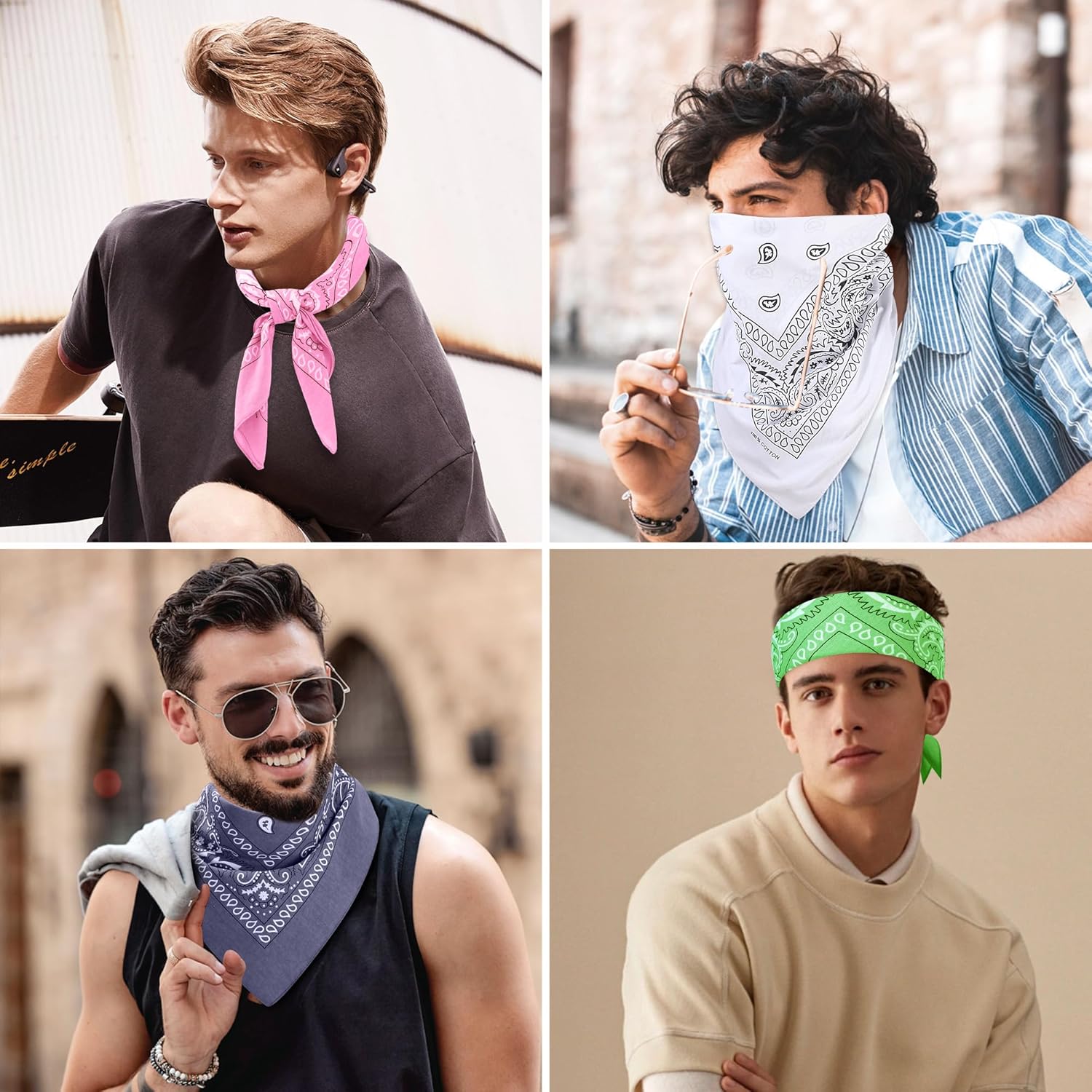 100% Cotton 27" x 27" Large Bandanas for Men & Women, Multi-Purpose Bandana Headbands, Square Head Scarf