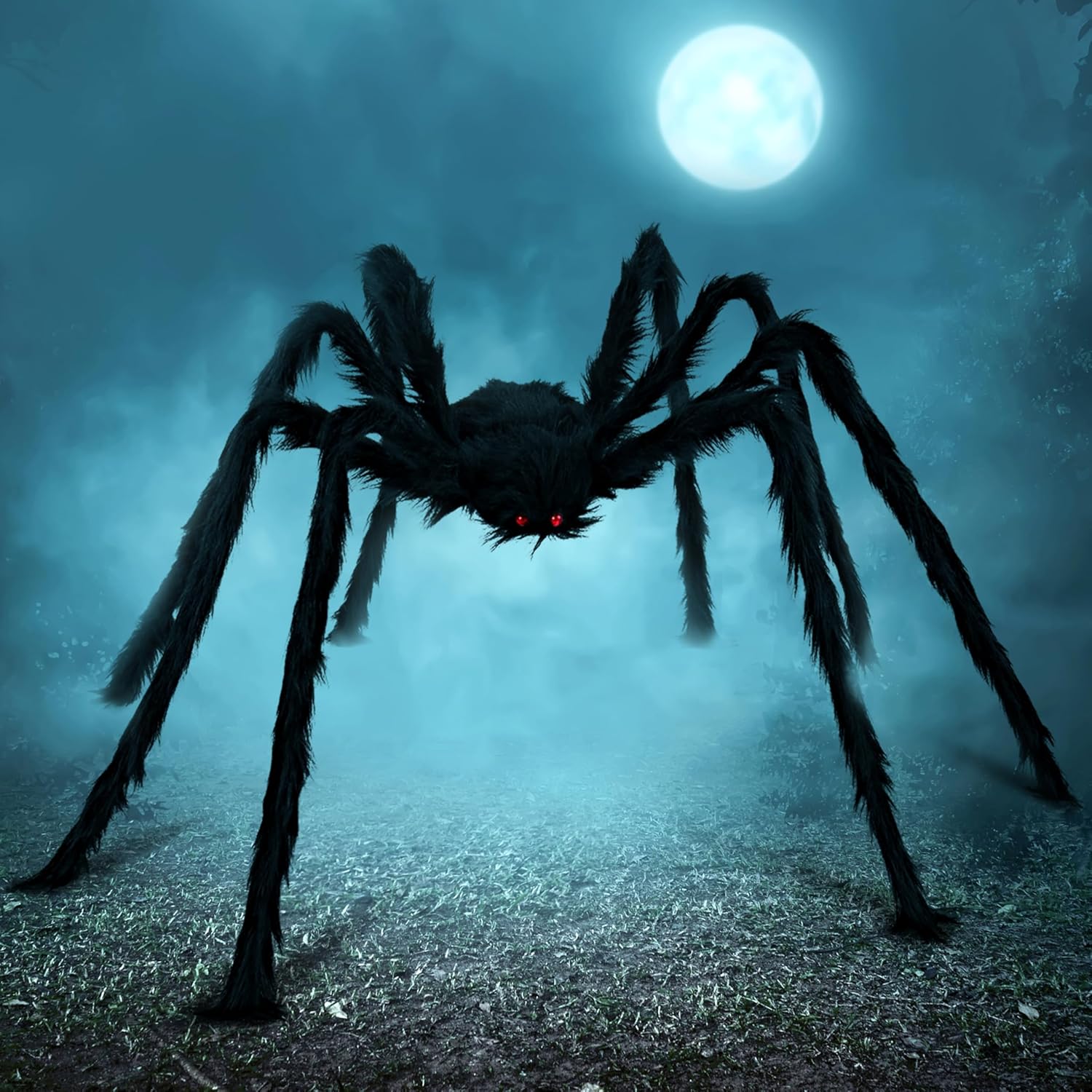 JOYIN Halloween Outdoor Decorations Giant Spider, 5 Ft Large Spider for Yard Lawn Garden Patio Scary Halloween Outside Decor, Indoor Haunted House Prop and Home Party Decor, Black