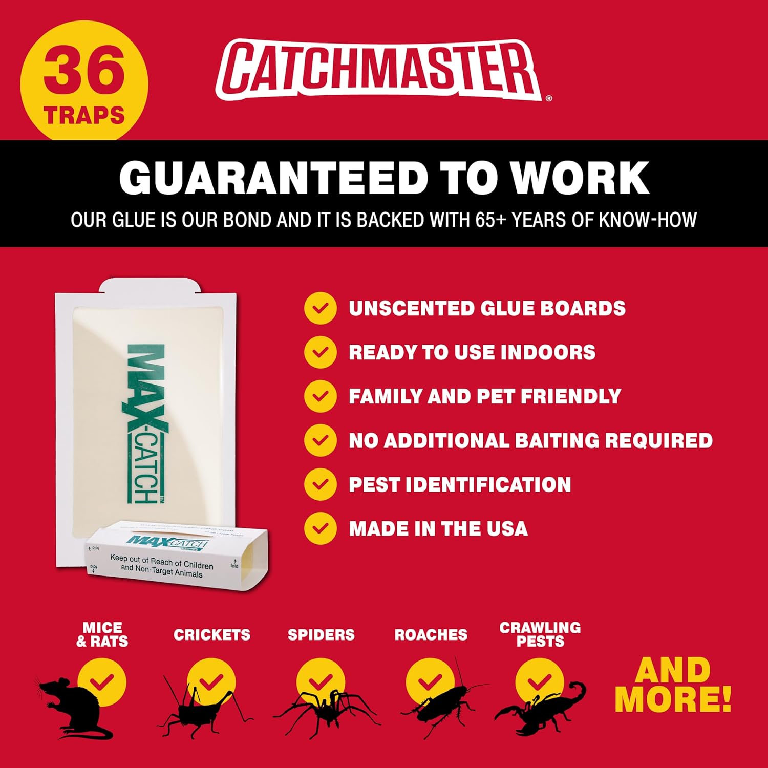 Catchmaster Max-Catch Mouse & Insect Glue Trap 36pk, Mouse Traps Indoor for Home, Sticky Pest Control Adhesive Tray for Catching Bugs, Rats & Rodents, Bulk Classic Glue Boards