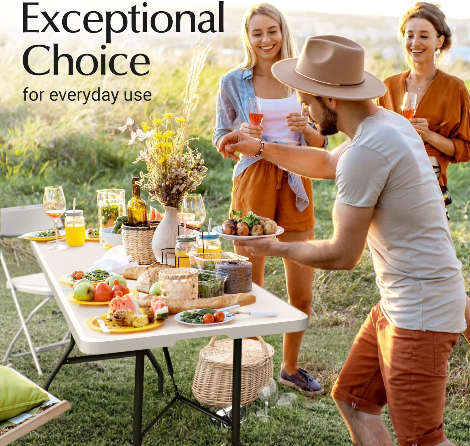 6 Feet Foldable Table with Built in Handle & Steel Legs | Heavy Duty Portable | Perfect for Party, Dining, Wedding, Events, Picnic Indoor, Outdoor, Camping, Utility, Folding