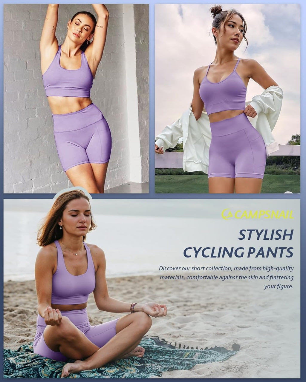 CAMPSNAIL Biker Shorts Women with Pockets - 3"/5"/8" High Waisted Workout Spandex Tummy Control Gym Running Yoga Shorts