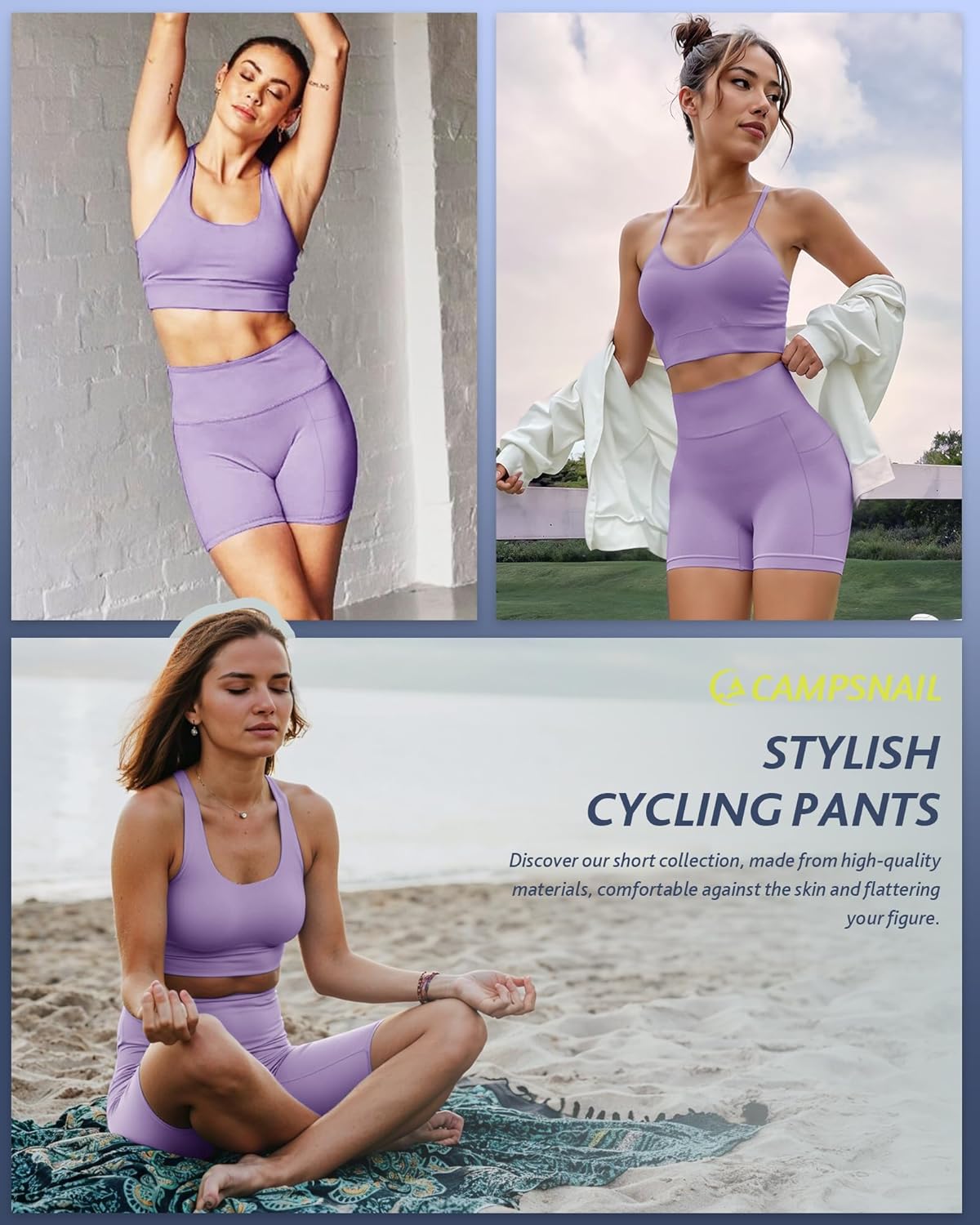 CAMPSNAIL Biker Shorts Women with Pockets - 3"/5"/8" High Waisted Workout Spandex Tummy Control Gym Running Yoga Shorts