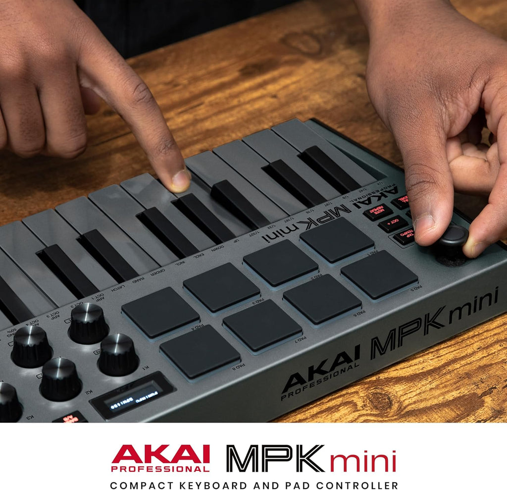 Akai Professional MPK Mini MK3 - 25 Key USB MIDI Keyboard Controller With 8 Backlit Drum Pads, 8 Knobs, Music Production Software and Native Instruments Sound Package (NKS Integration)